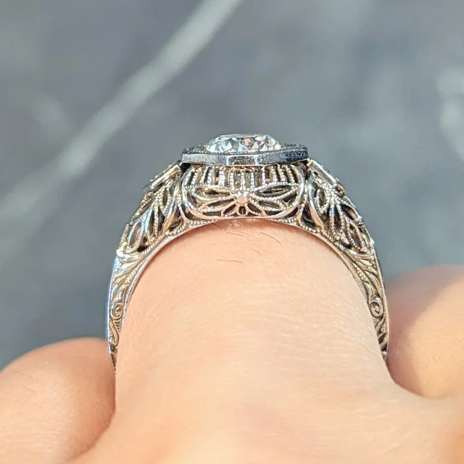 Edwardian 0.75 CTW Old European Cut Diamond 18 Karat White Gold Engagement Ring