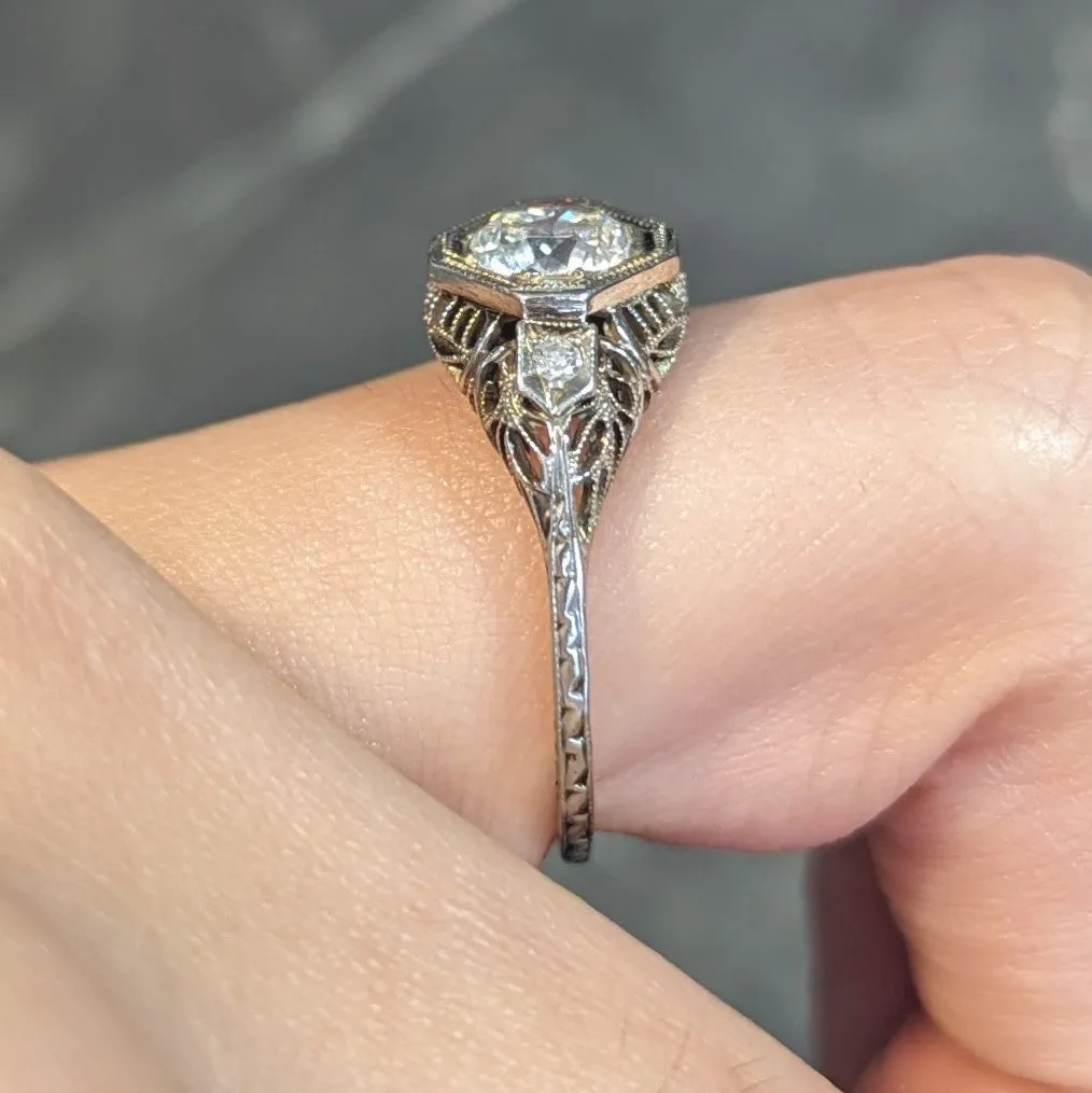 Edwardian 0.75 CTW Old European Cut Diamond 18 Karat White Gold Engagement Ring