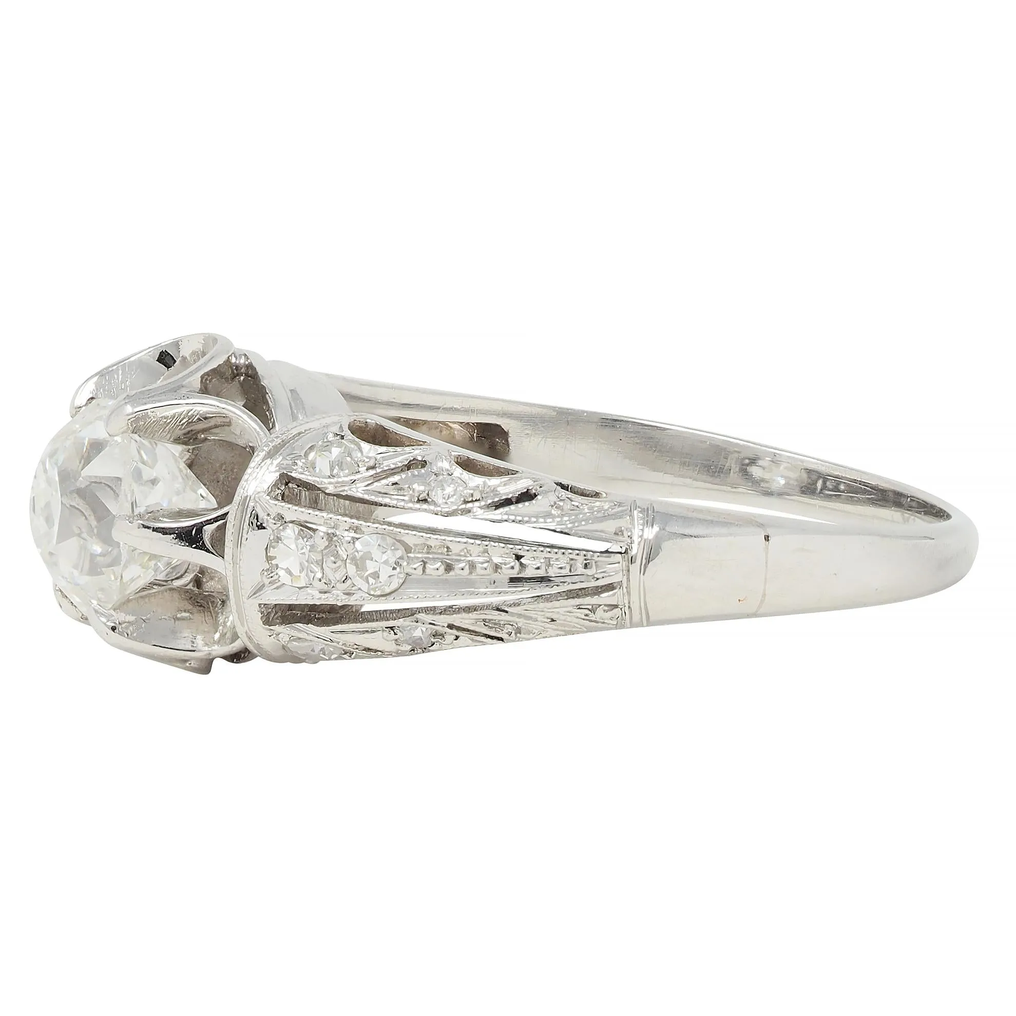Edwardian 1.16 CTW Old Mine Cut Diamond Platinum Antique Buttercup Engagement Ring