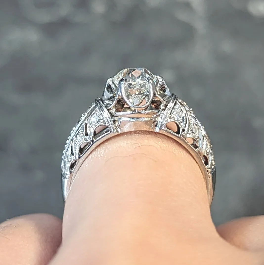 Edwardian 1.16 CTW Old Mine Cut Diamond Platinum Antique Buttercup Engagement Ring