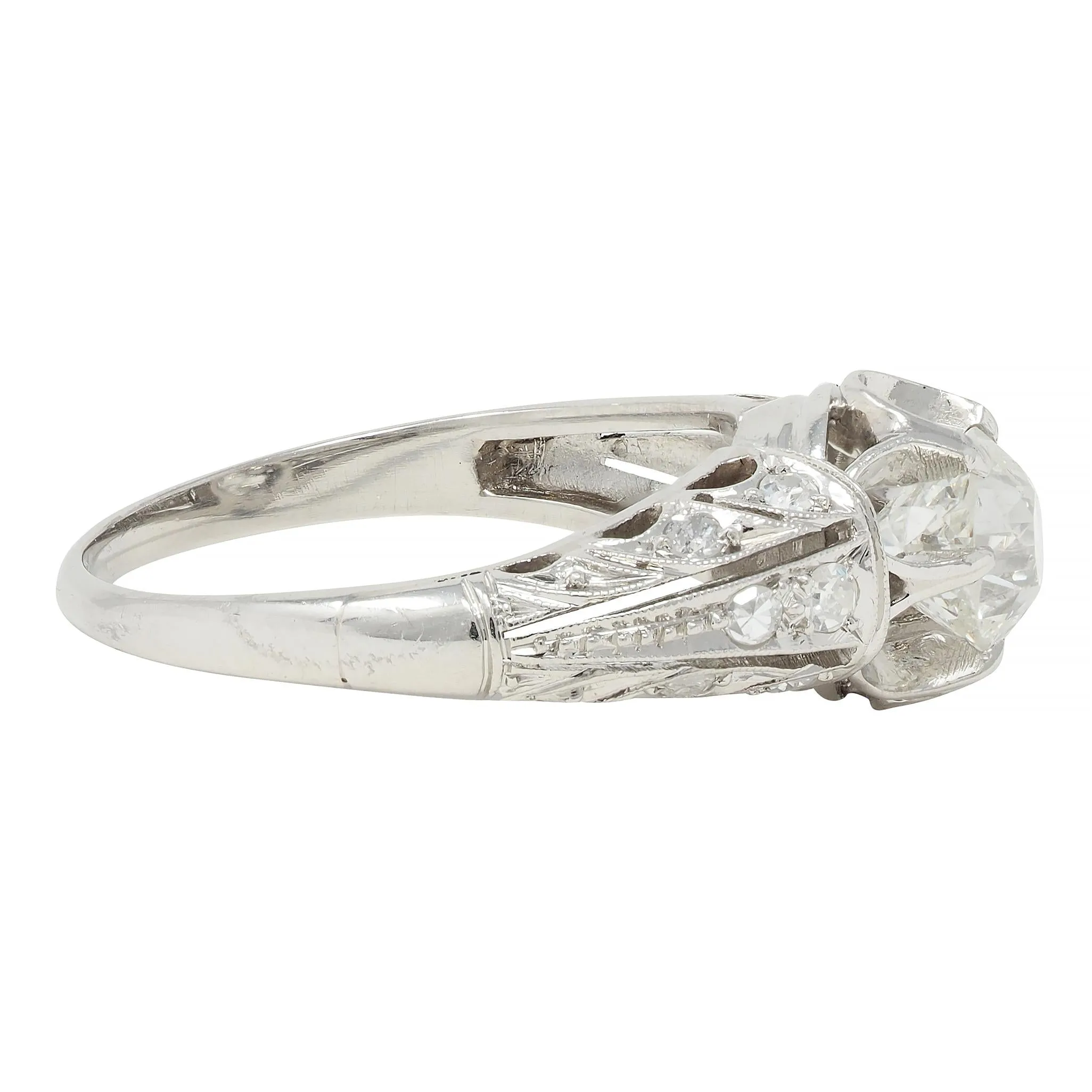 Edwardian 1.16 CTW Old Mine Cut Diamond Platinum Antique Buttercup Engagement Ring