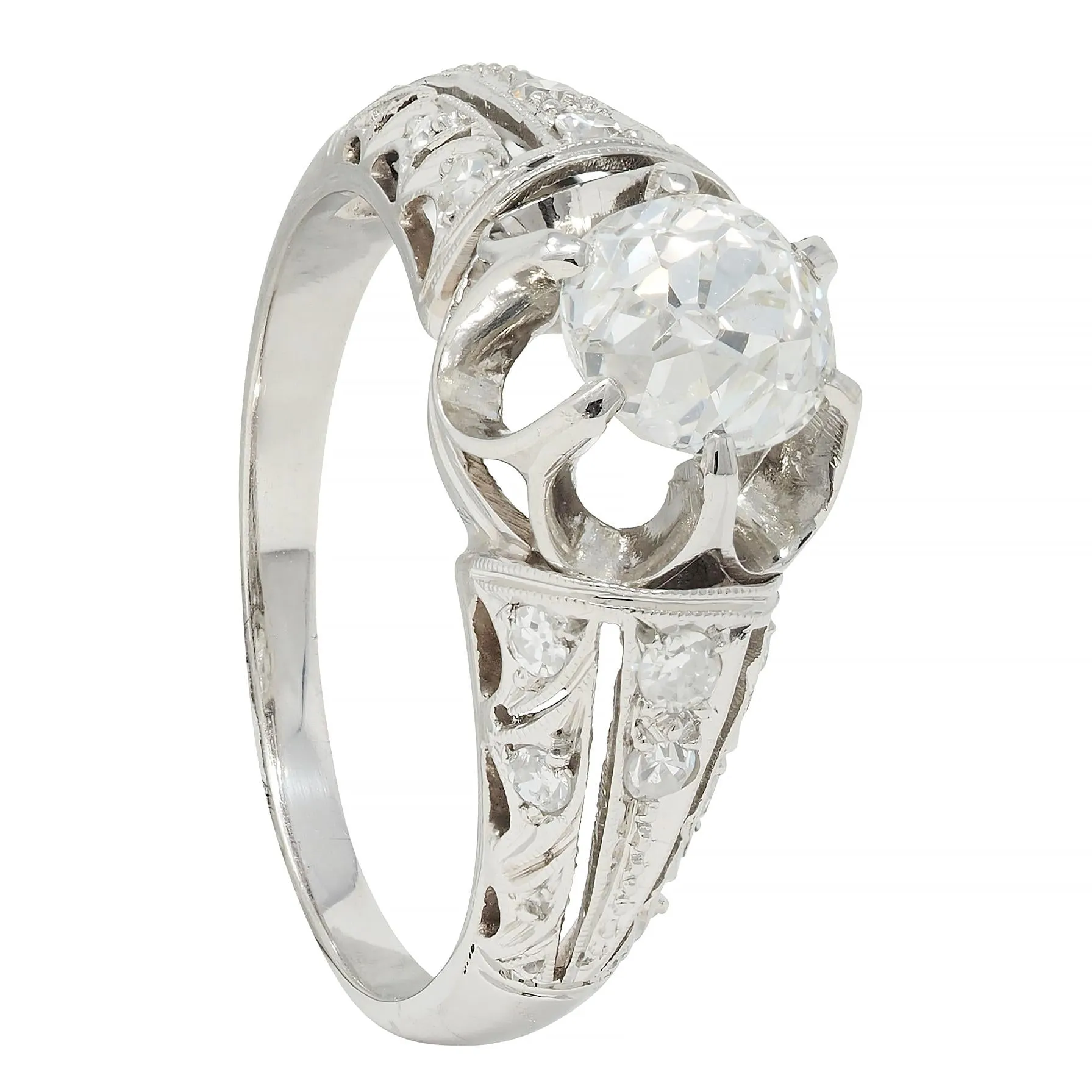Edwardian 1.16 CTW Old Mine Cut Diamond Platinum Antique Buttercup Engagement Ring
