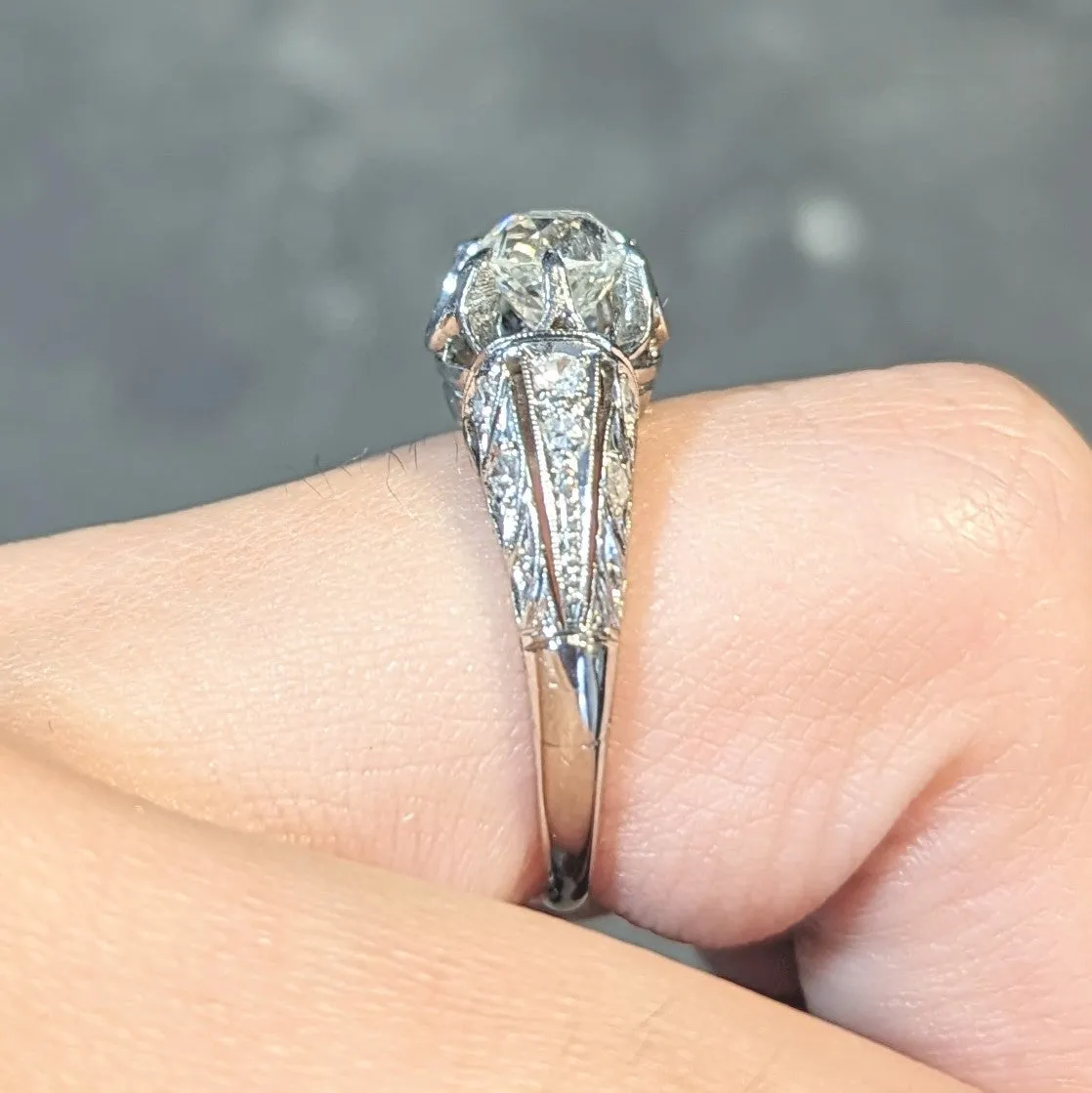 Edwardian 1.16 CTW Old Mine Cut Diamond Platinum Antique Buttercup Engagement Ring