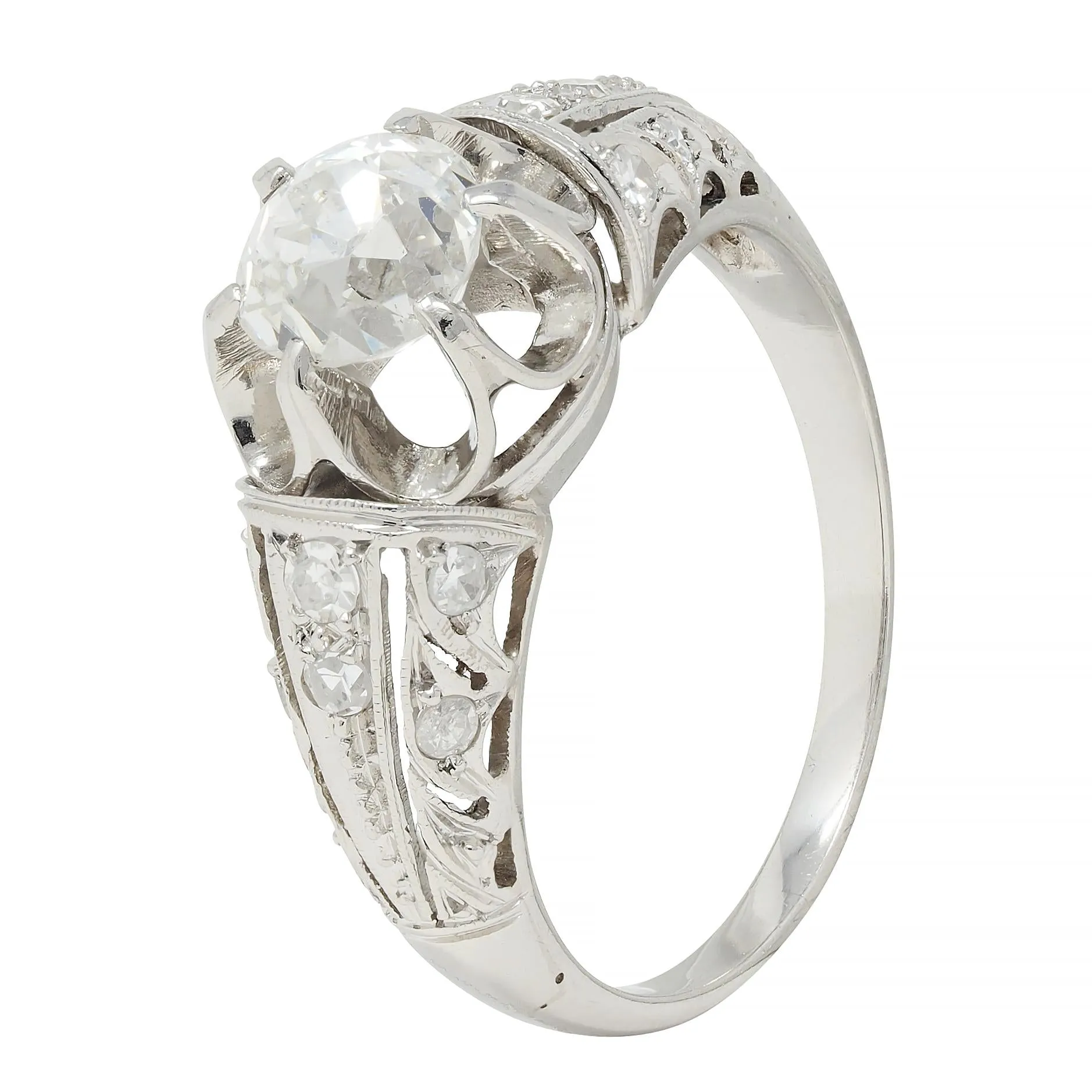 Edwardian 1.16 CTW Old Mine Cut Diamond Platinum Antique Buttercup Engagement Ring