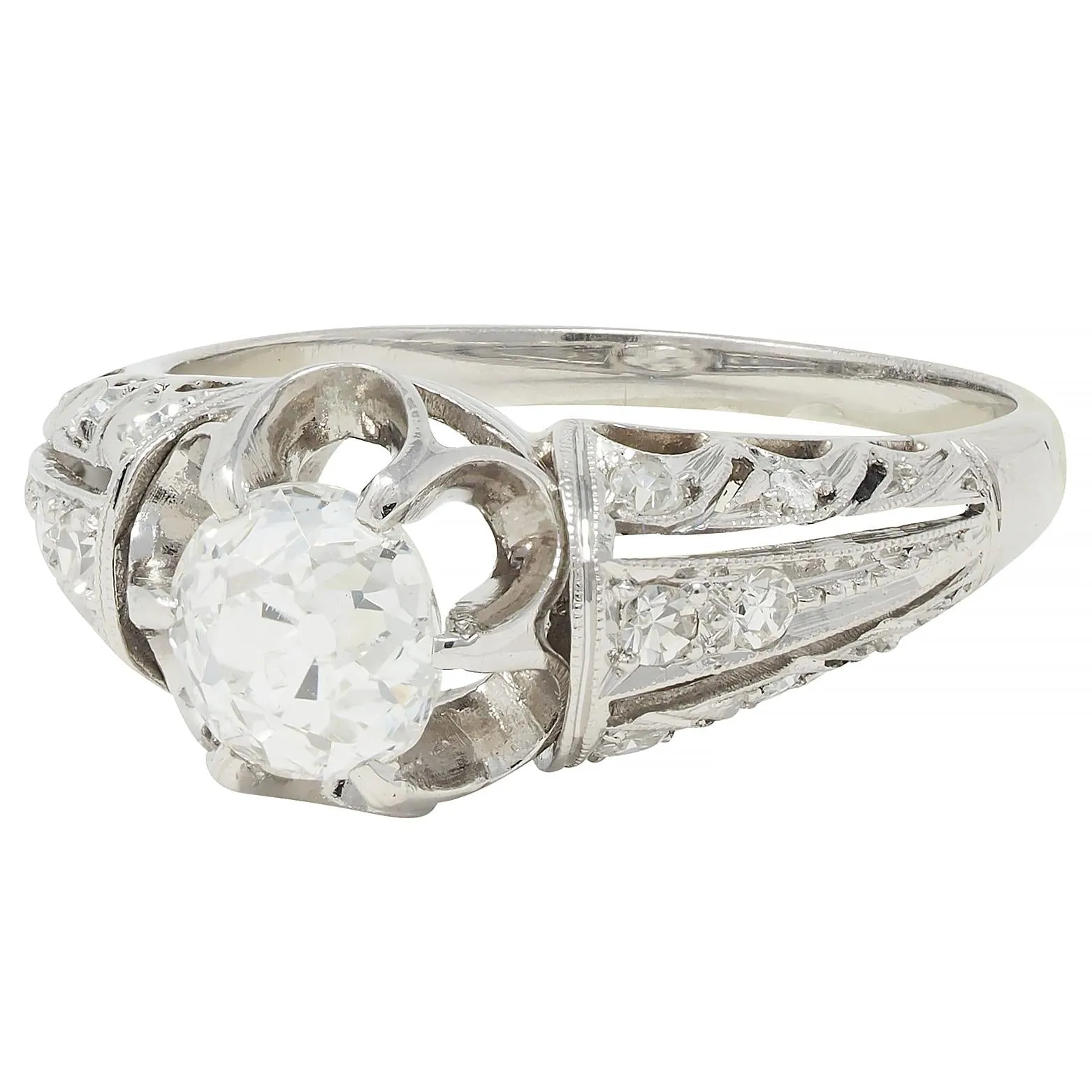 Edwardian 1.16 CTW Old Mine Cut Diamond Platinum Antique Buttercup Engagement Ring
