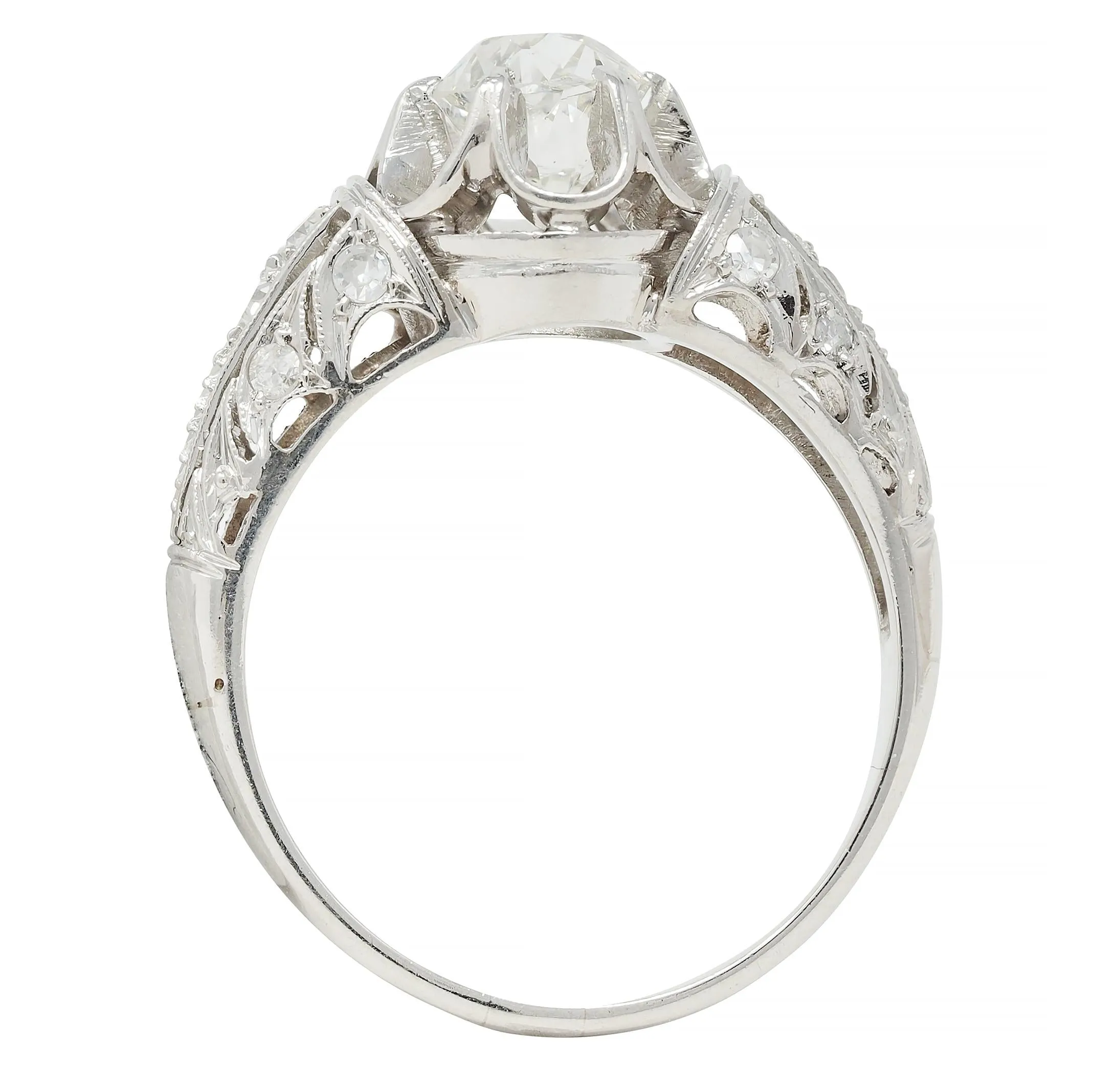 Edwardian 1.16 CTW Old Mine Cut Diamond Platinum Antique Buttercup Engagement Ring