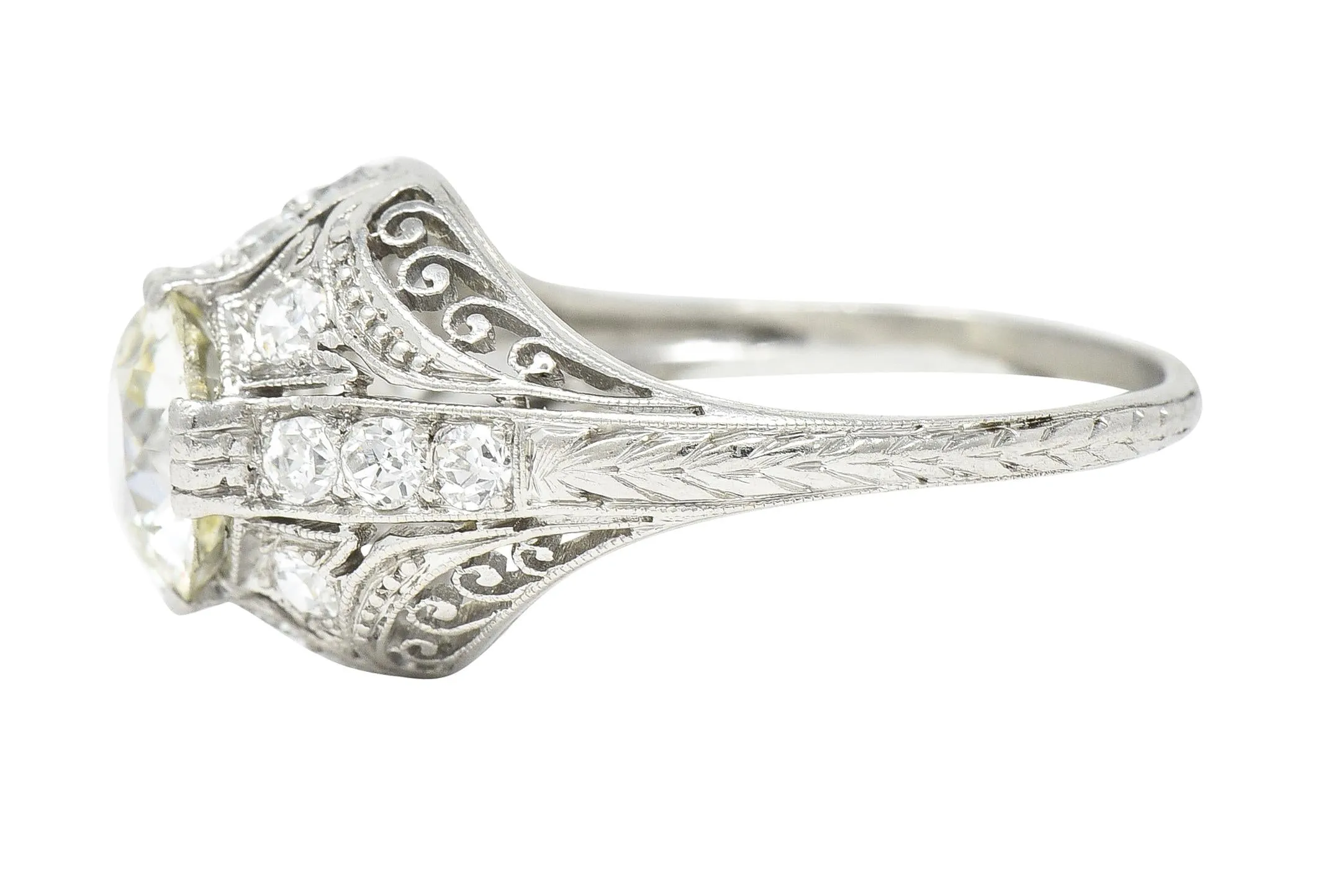 Edwardian 1.77 CTW Old European Cut Diamond Platinum Bombay Engagement Ring