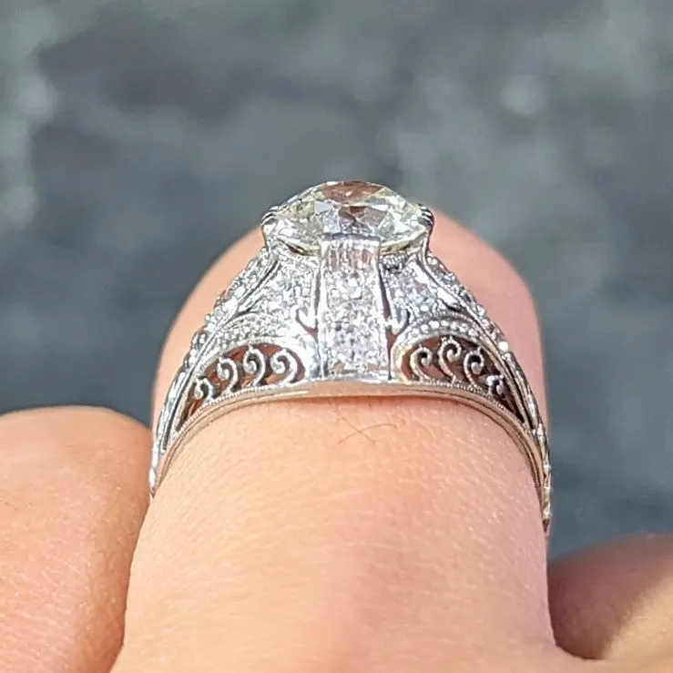 Edwardian 1.77 CTW Old European Cut Diamond Platinum Bombay Engagement Ring