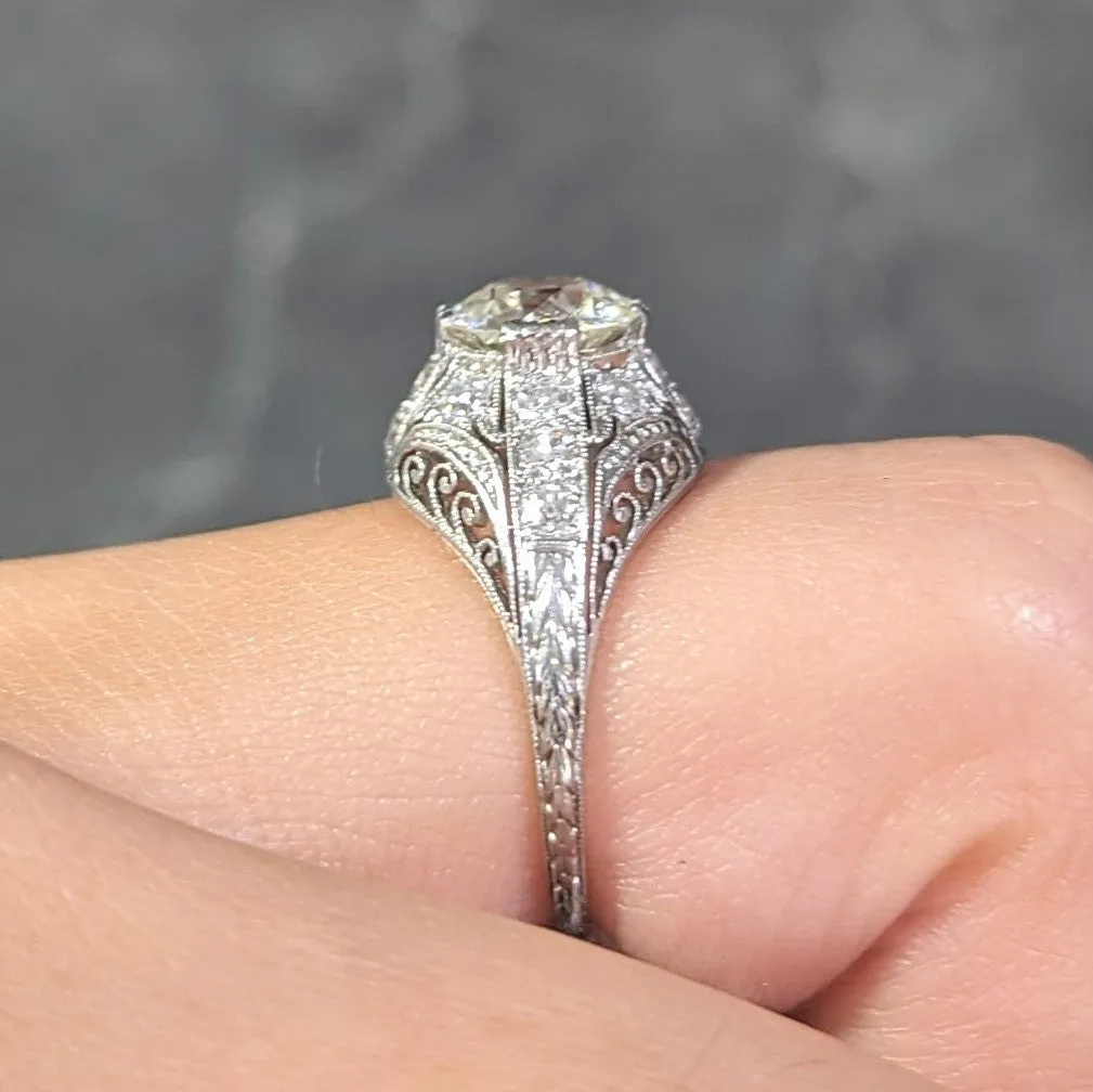 Edwardian 1.77 CTW Old European Cut Diamond Platinum Bombay Engagement Ring