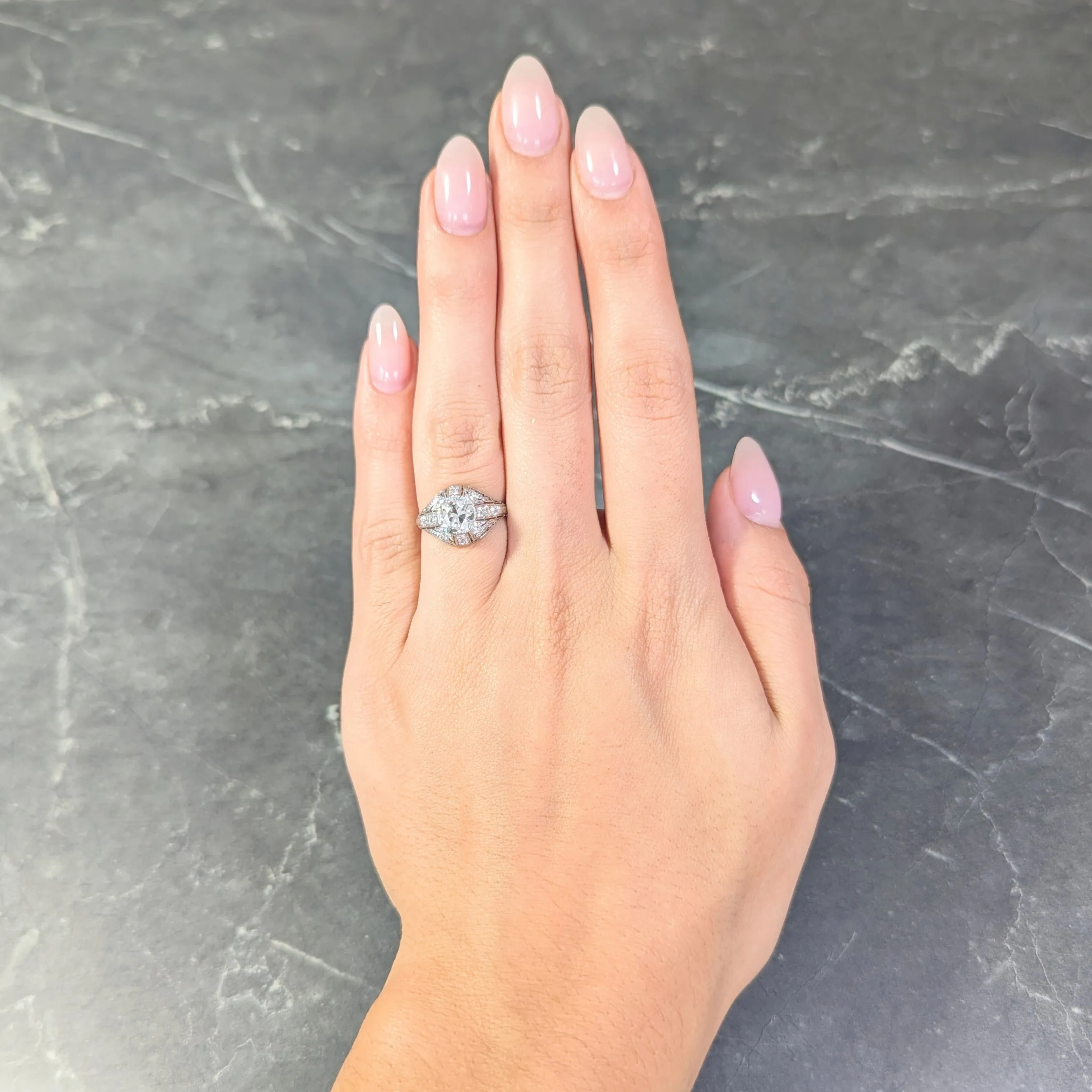 Edwardian 1.77 CTW Old European Cut Diamond Platinum Bombay Engagement Ring