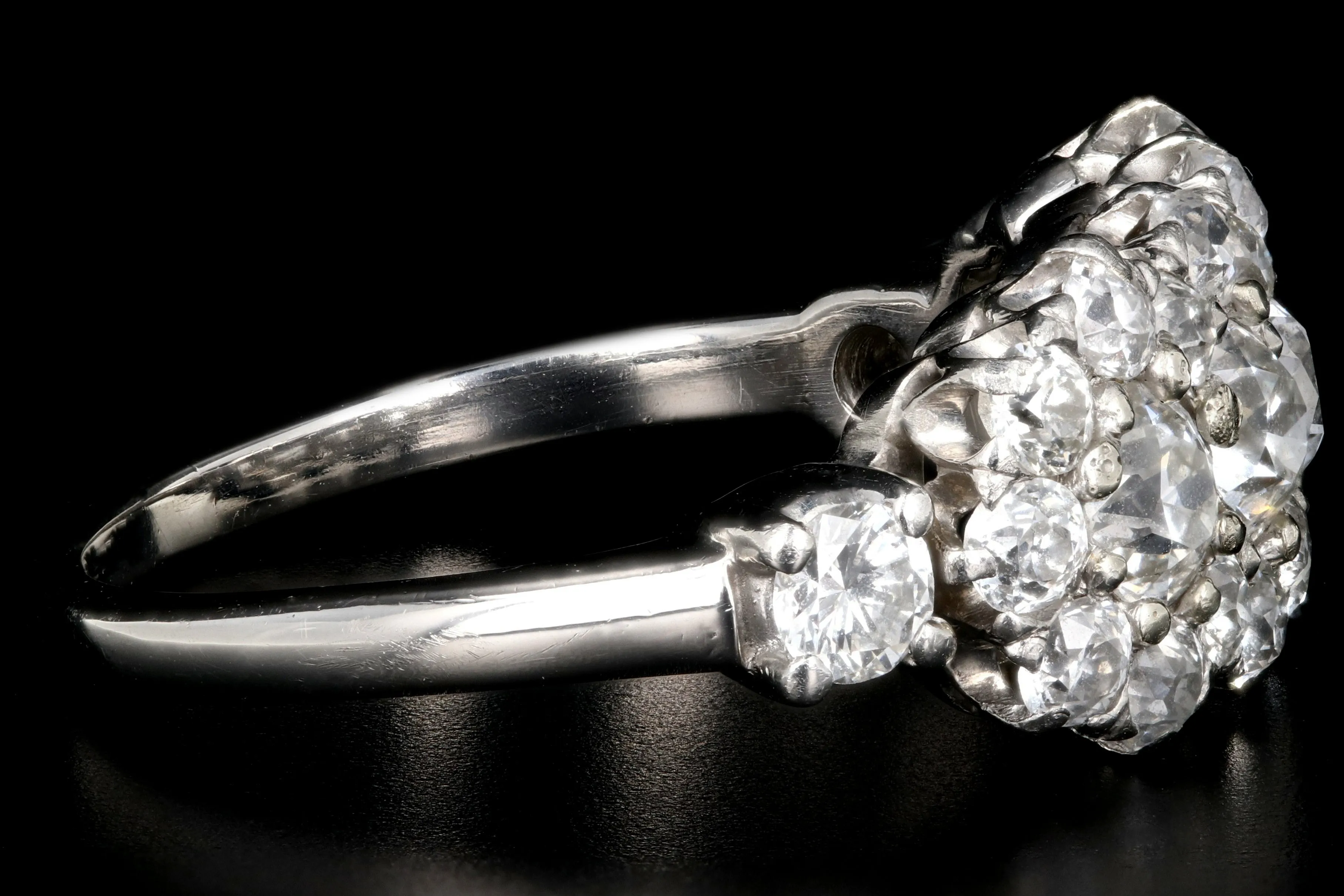 Edwardian 18K White Gold 2 Carat Old European Cut Diamond Band