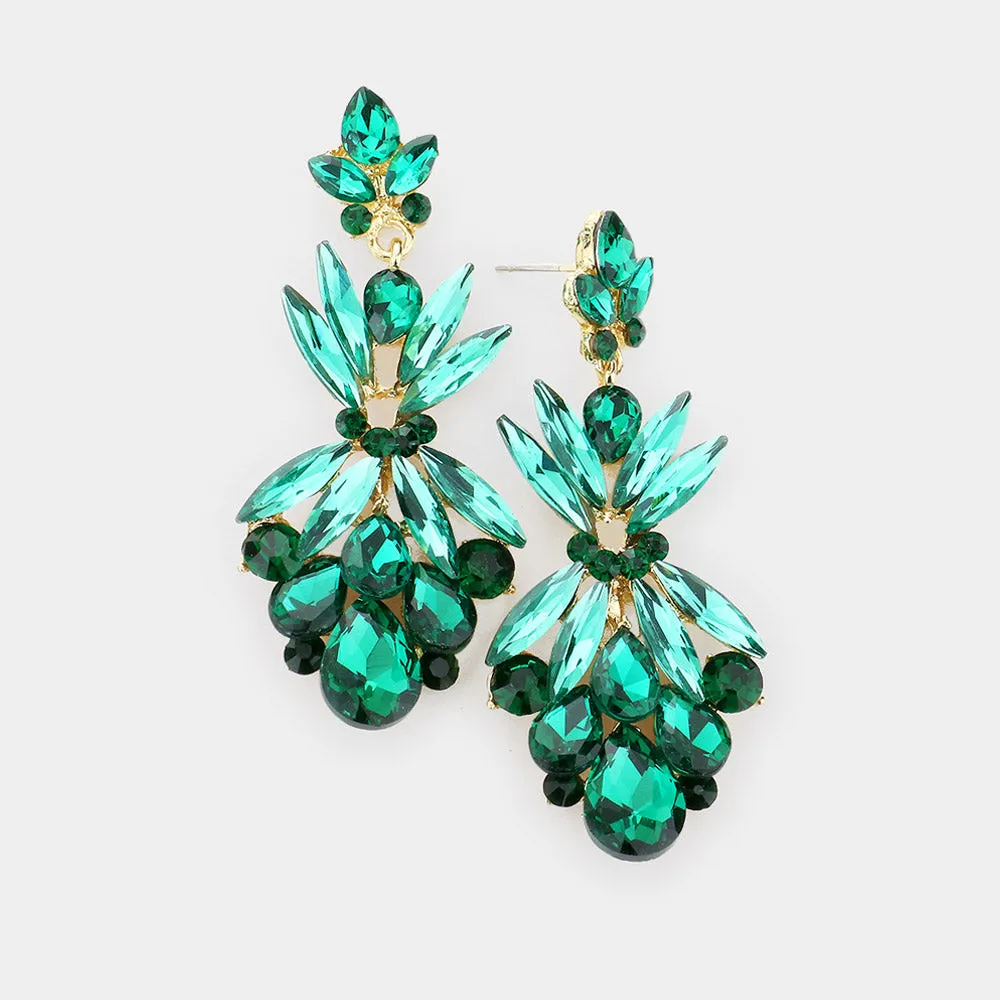Emerald Crystal Floral Dangle Earrings | 534510