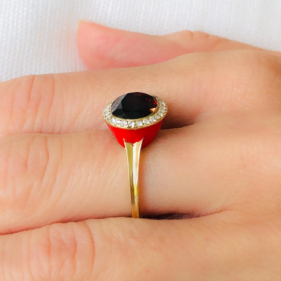 Enamel Cocktail Ring in Garnet (Lava)