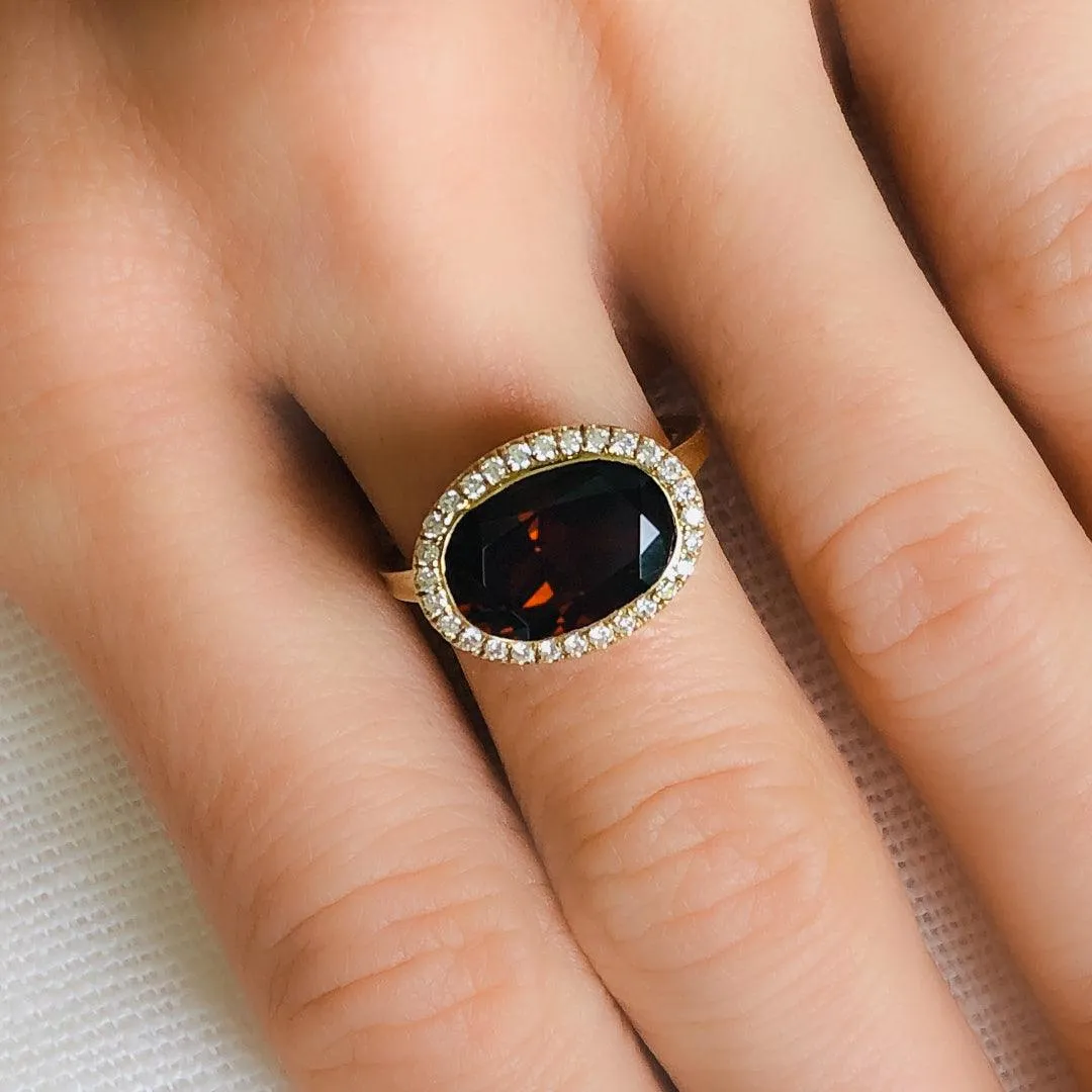 Enamel Cocktail Ring in Garnet (Lava)