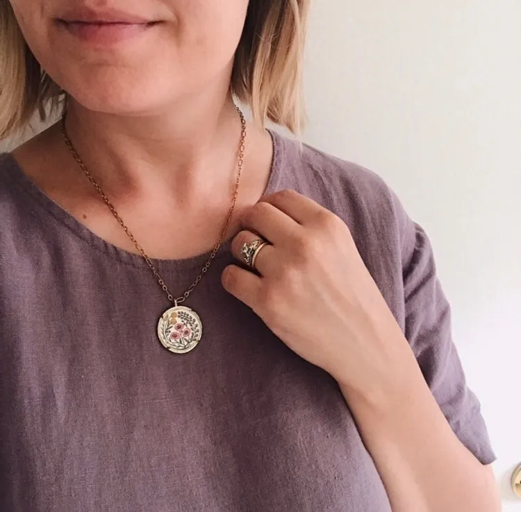 Flamingo Art Pendant, Hand Painted Necklace, Pink Flamingo Gift