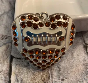 Football Heart Rhinestone Pendant
