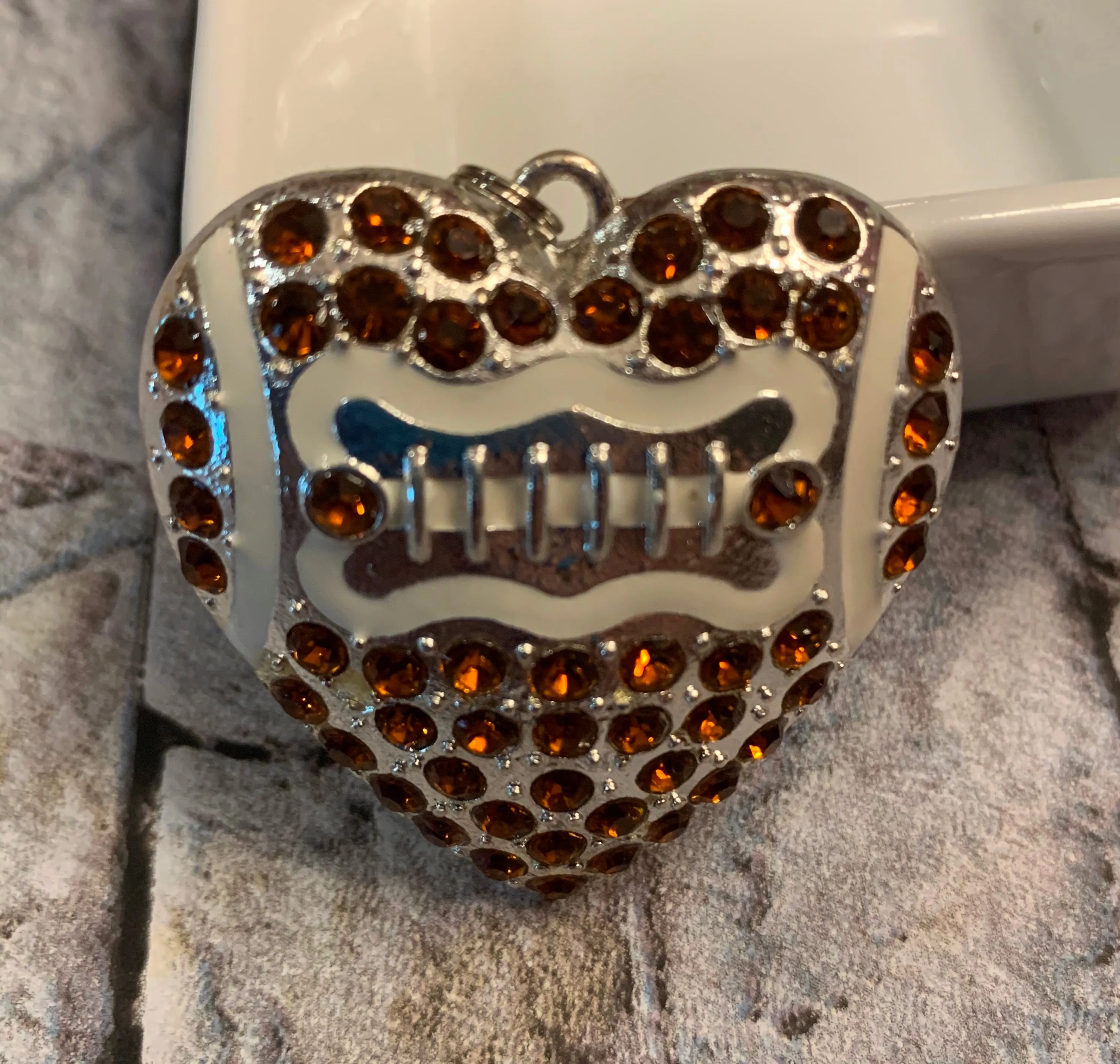 Football Heart Rhinestone Pendant