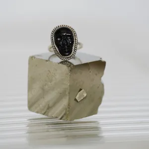 Gemstone Skull Ring in Sterling Silver and Black Onyx / Ready to Ship