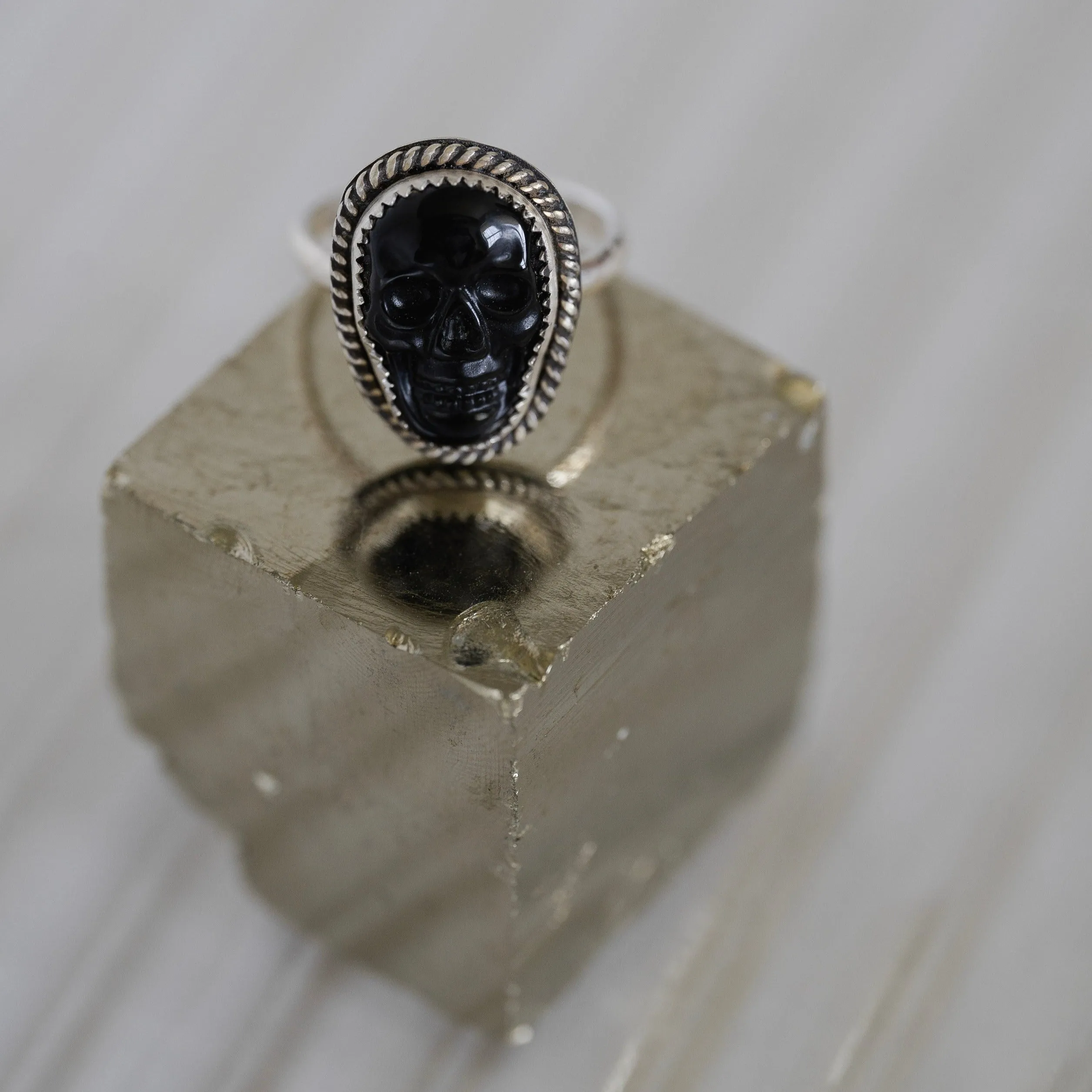 Gemstone Skull Ring in Sterling Silver and Black Onyx / Ready to Ship
