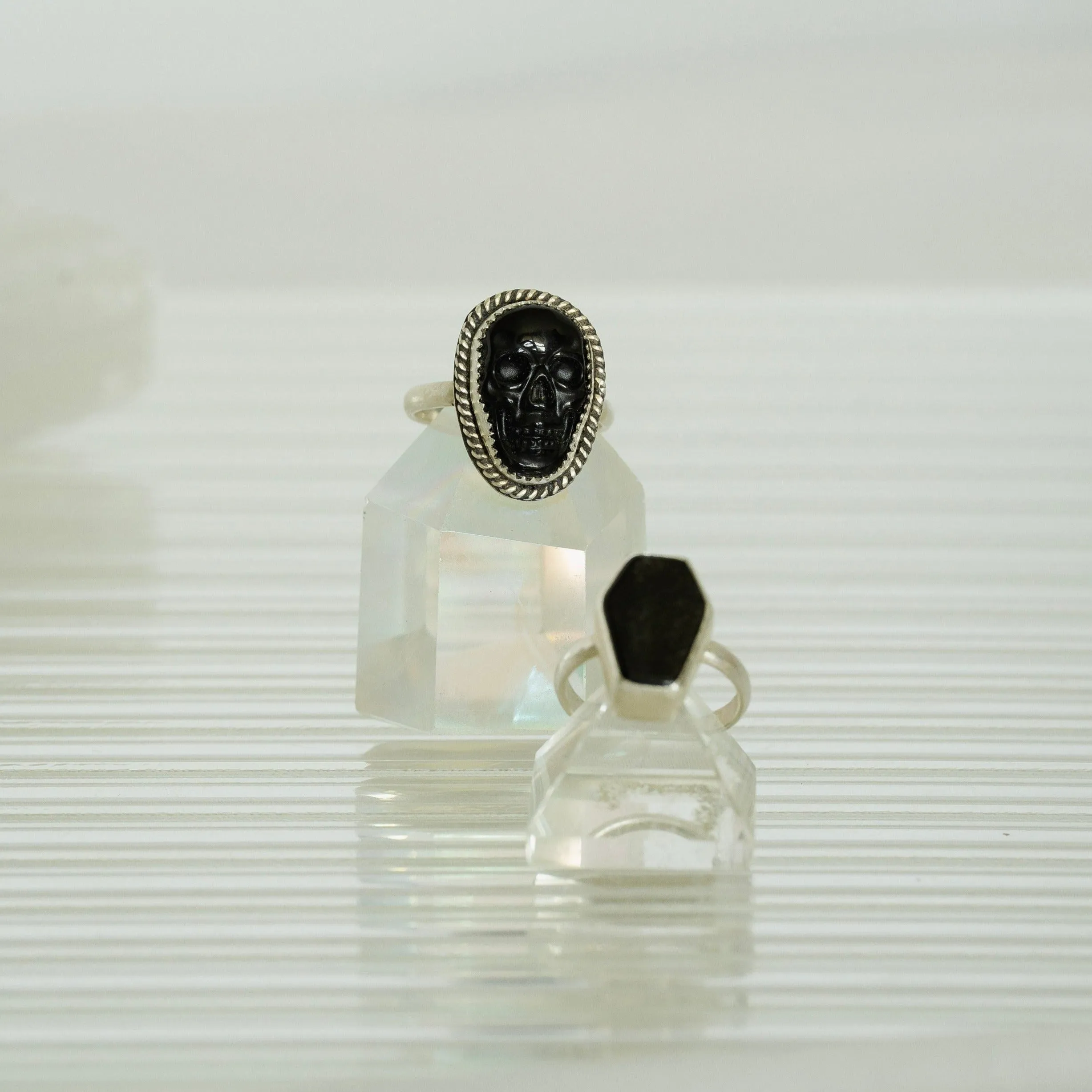 Gemstone Skull Ring in Sterling Silver and Black Onyx / Ready to Ship