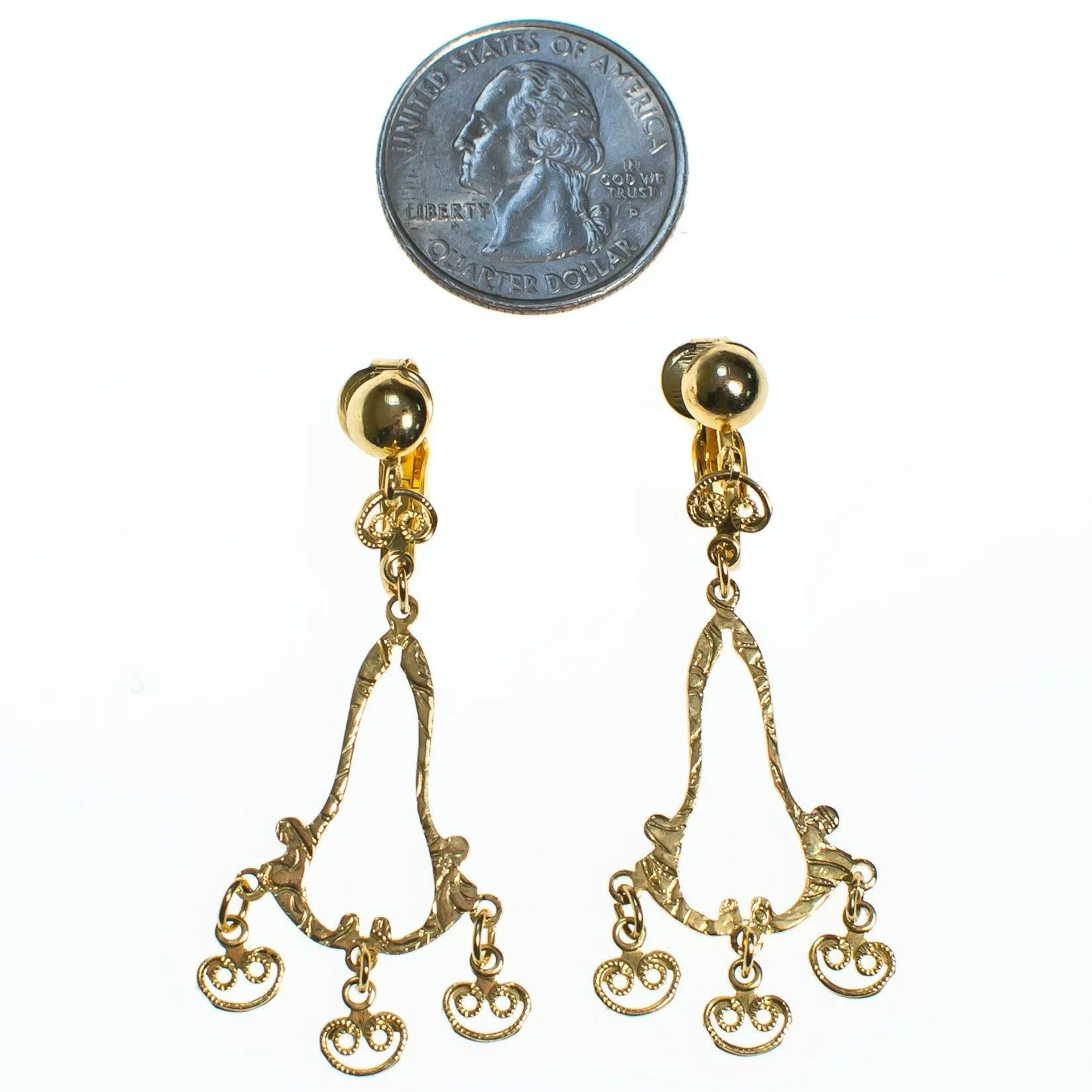 Gold Filigree Dangling Earrings