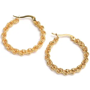 Gold PVD Steel Post Chain Link 23mm Hoop Earrings
