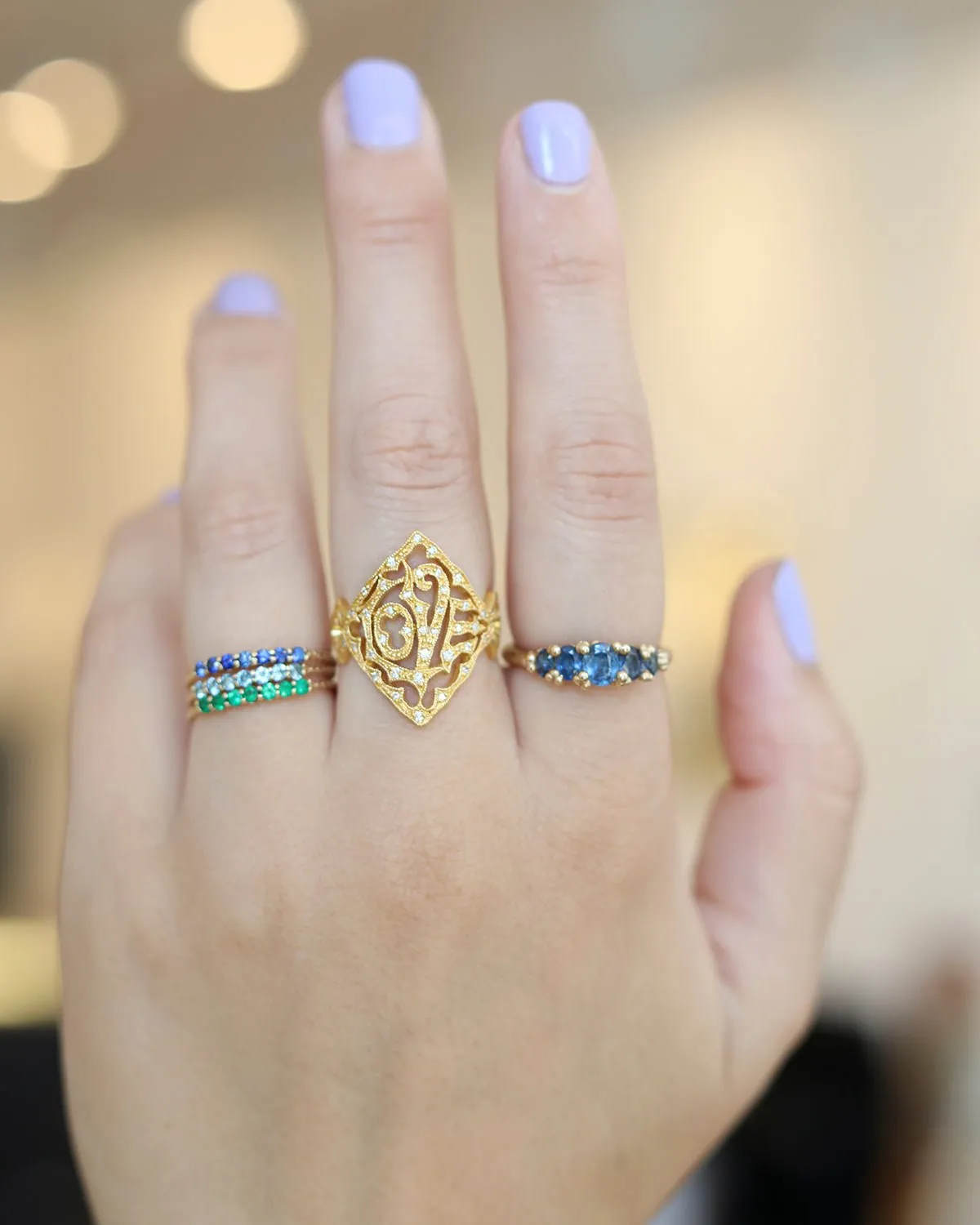Gold "Antique Waif" Ring with Aquamarines