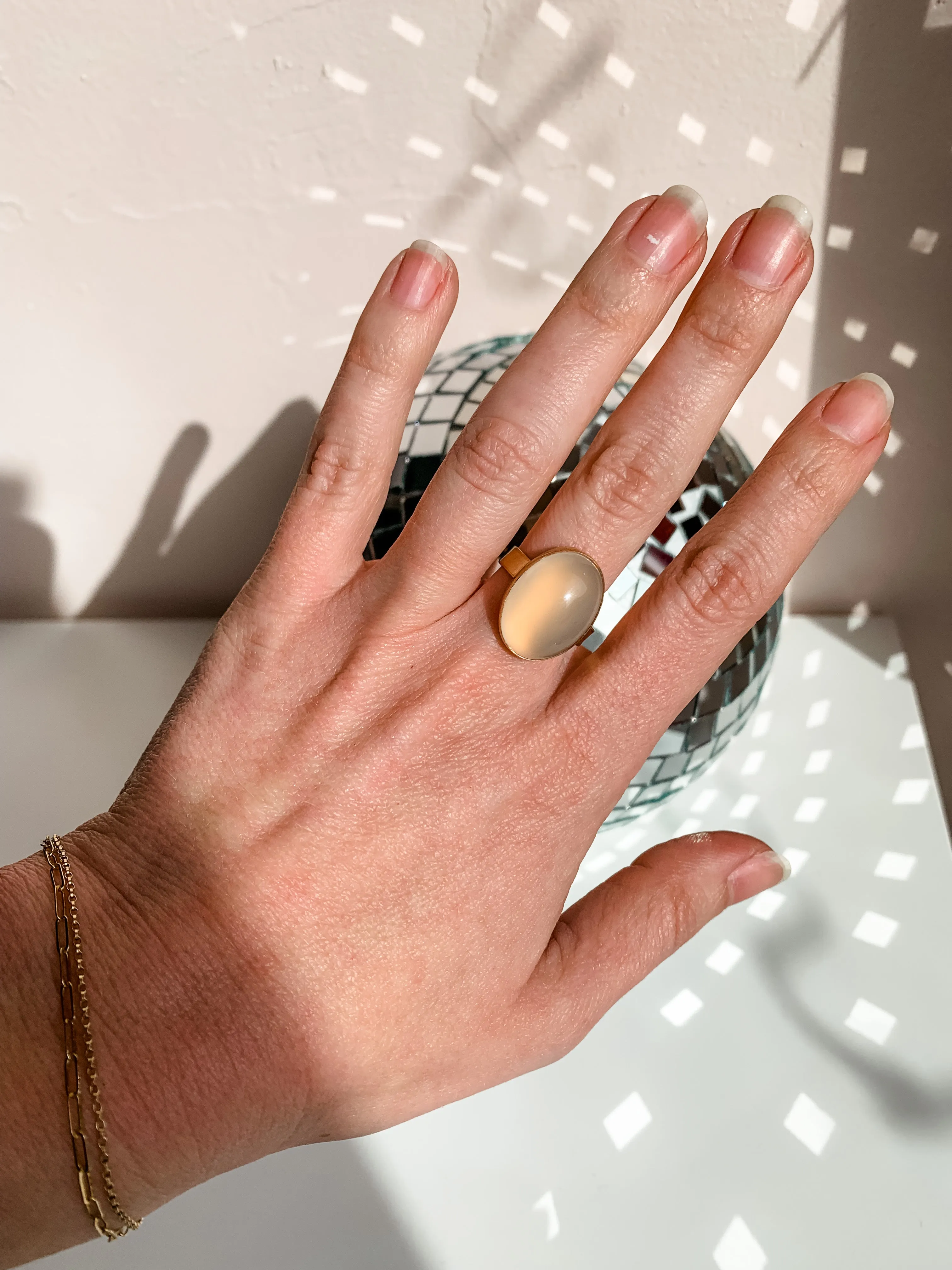 Golden Chalcedony Contemporary Statement Ring - Size 7