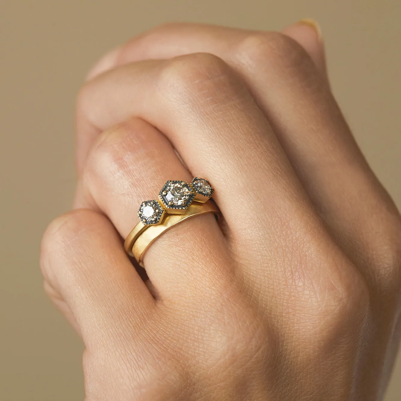 Grand Brown Diamond Triple Hexagon Ring | R8402BR