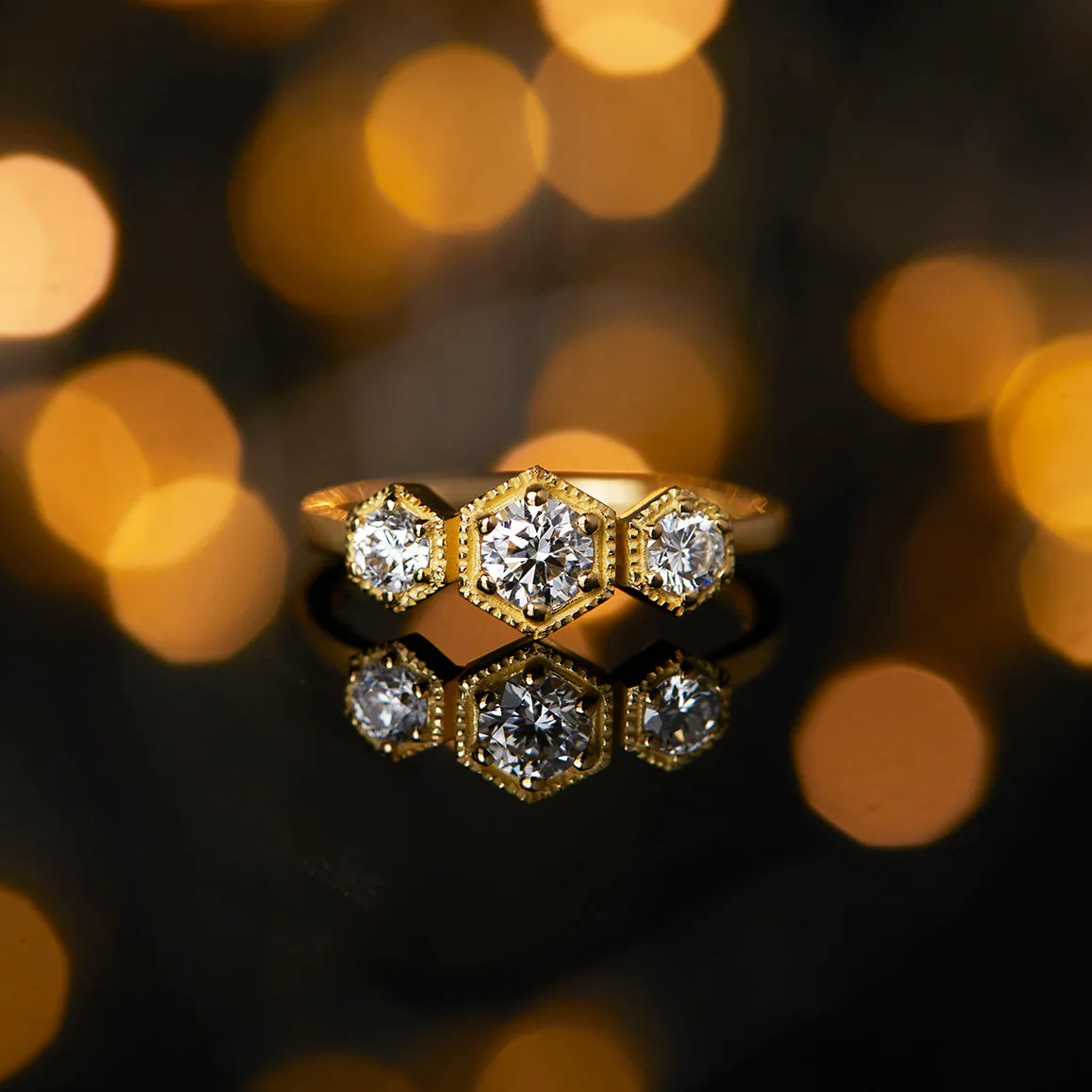 Grand White Diamond Triple Hexagon Ring | R8402W