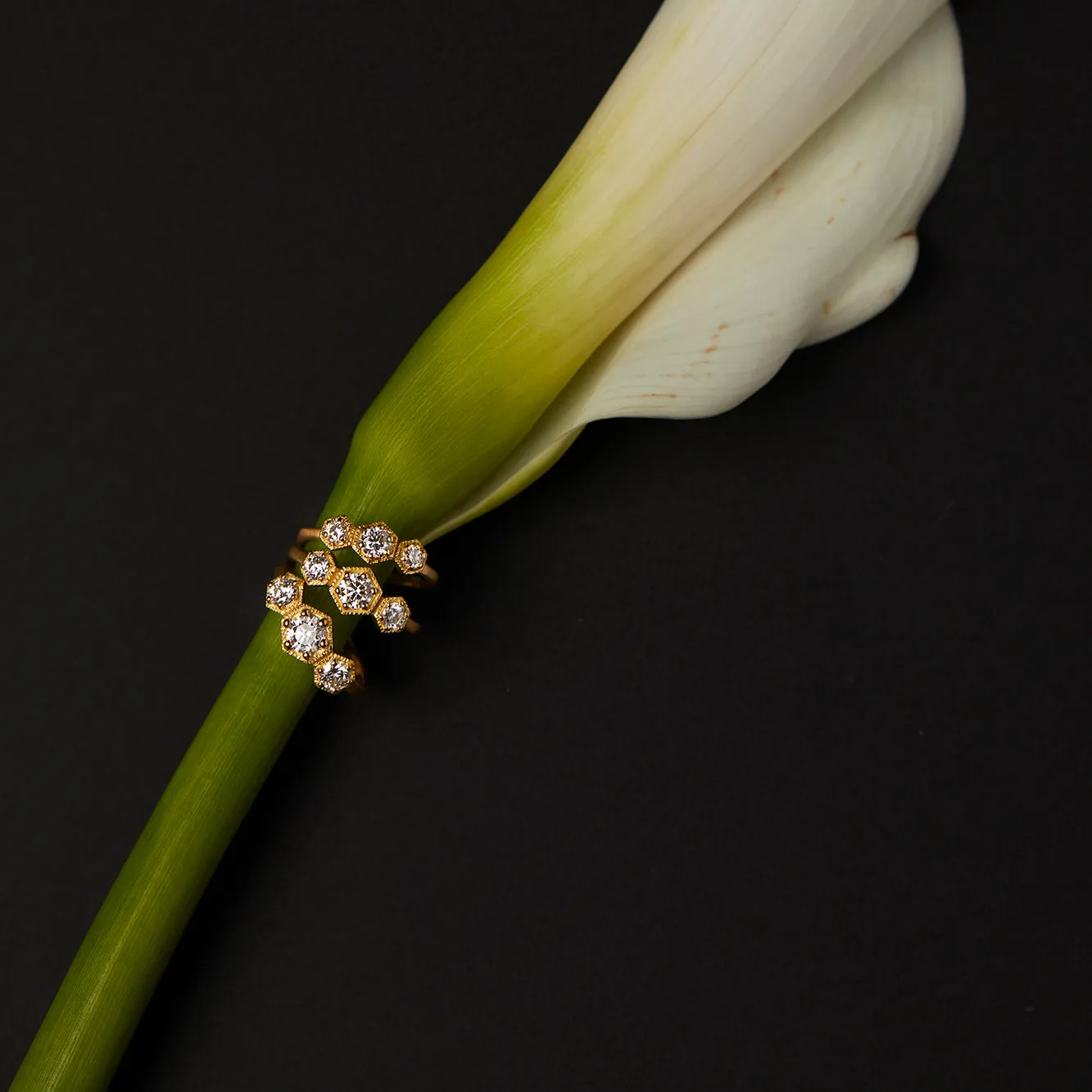 Grand White Diamond Triple Hexagon Ring | R8402W