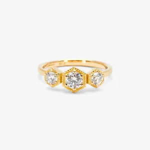 Grand White Diamond Triple Hexagon Ring | R8402W