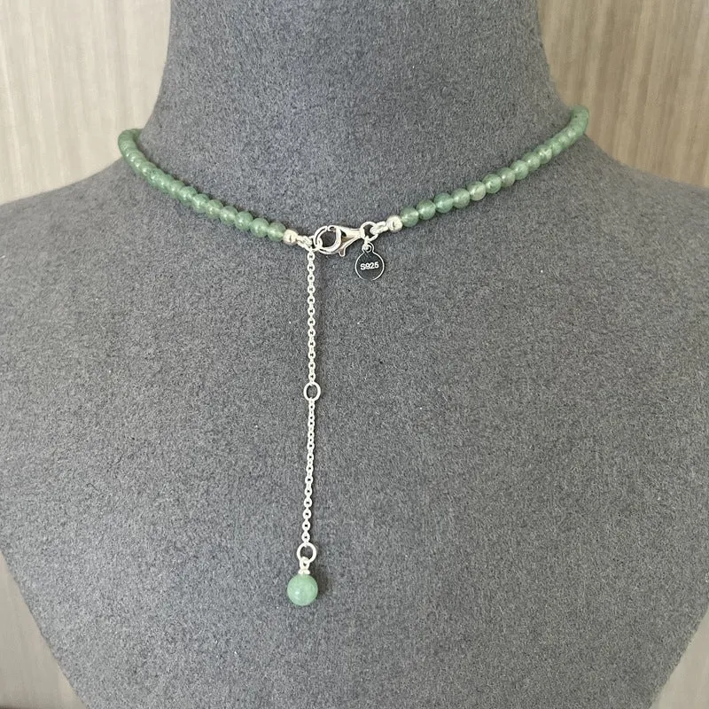 Green Aventurine and Red Enamel Gourd Pendant Necklace