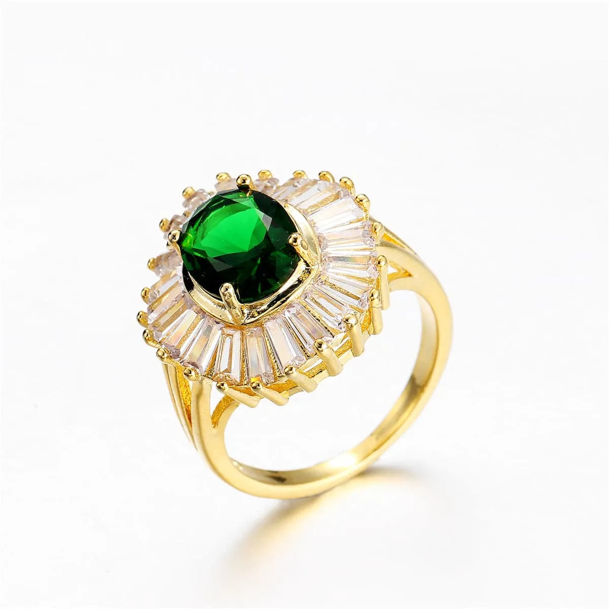 Green Crystal & Cubic Zirconia Halo Statement Ring