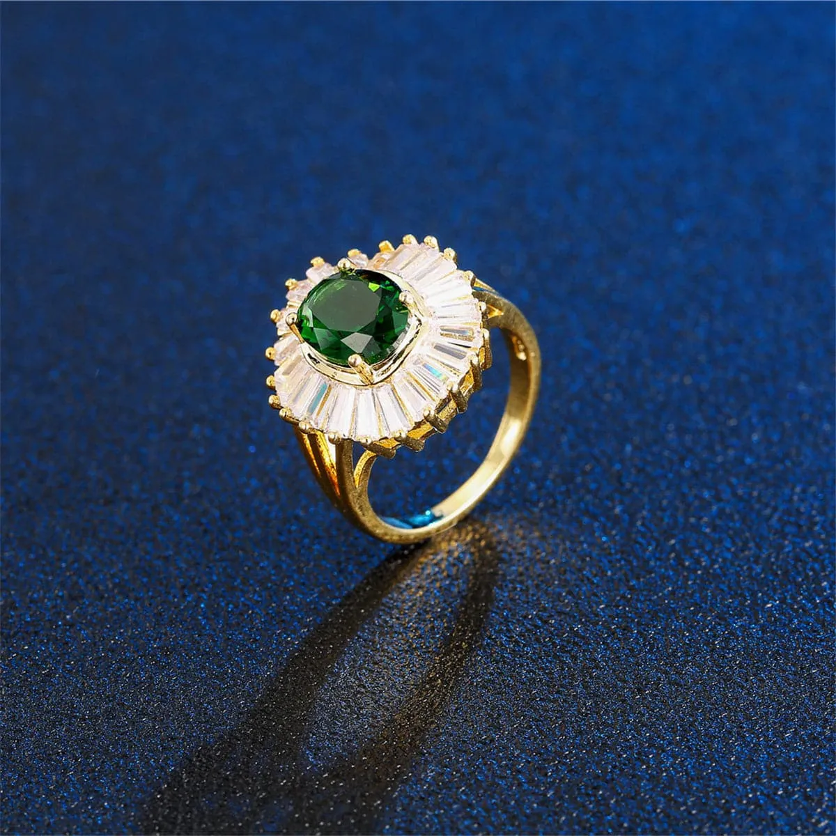 Green Crystal & Cubic Zirconia Halo Statement Ring