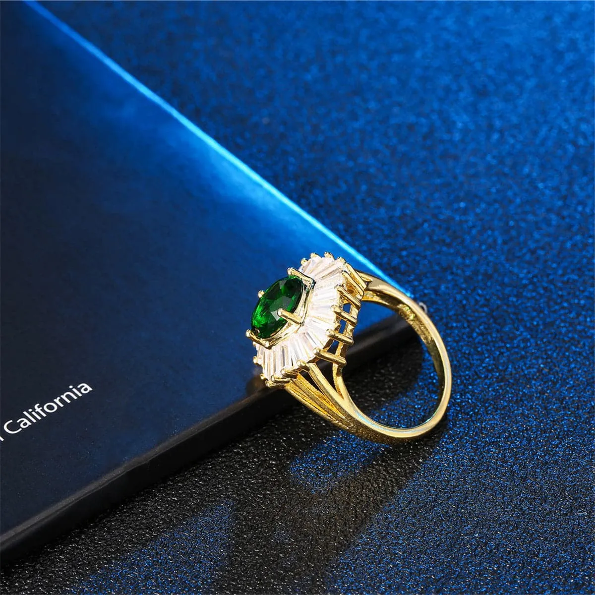 Green Crystal & Cubic Zirconia Halo Statement Ring