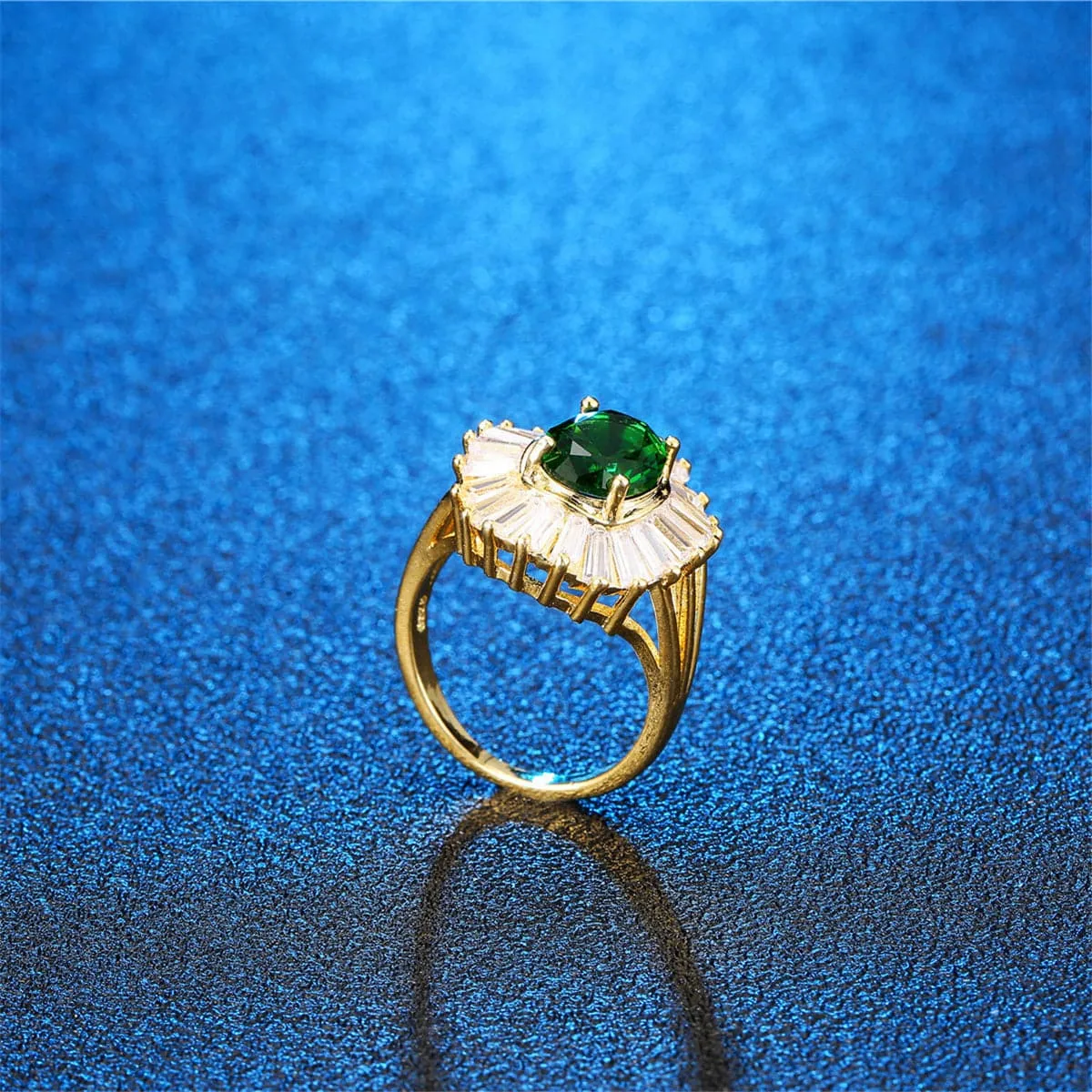 Green Crystal & Cubic Zirconia Halo Statement Ring