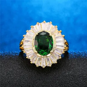Green Crystal & Cubic Zirconia Halo Statement Ring