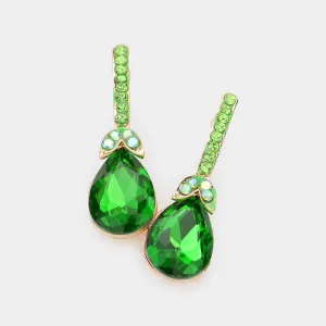 Green Teardrop and Rhinestone Dangle Earrings | Pageant Earrings | Interview Earrings | 605227