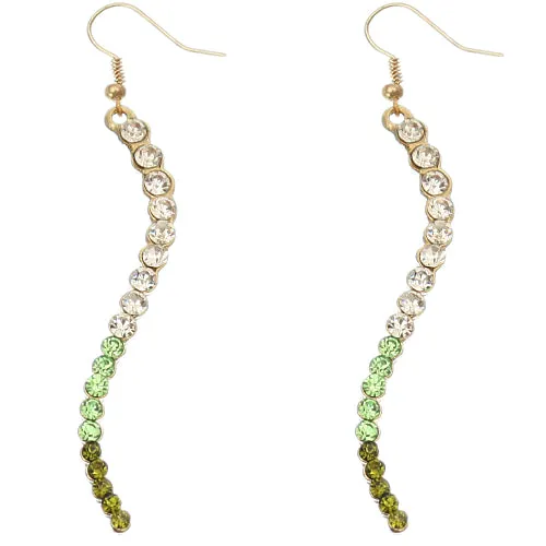 Green Two Tone Ombre Rhinestone Curve Dangle Earrings