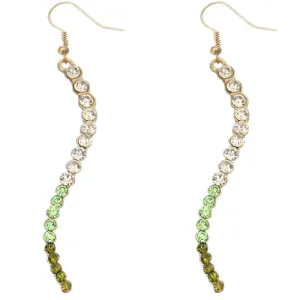 Green Two Tone Ombre Rhinestone Curve Dangle Earrings