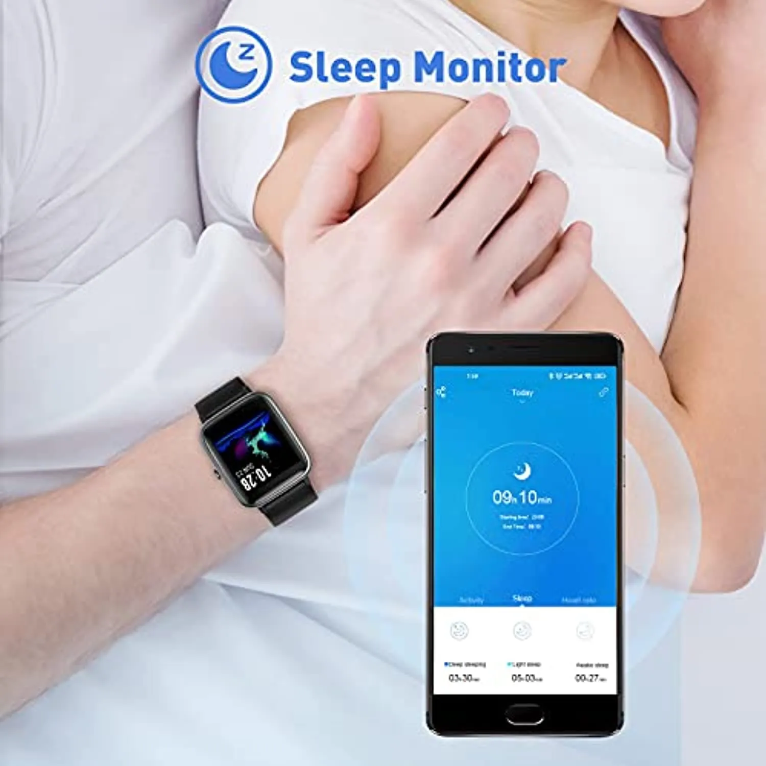 HAFURY Android Smart Watch, Activity Fitness Tracker for Women Men, Smartwatch for Android & iOS Phones, Heart Rate Monitor, IP68 Waterproof Fitness Watch, Sleep, Calories, Step Tracker, Black