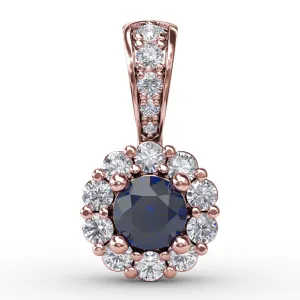 Halo Sapphire and Diamond Pendant