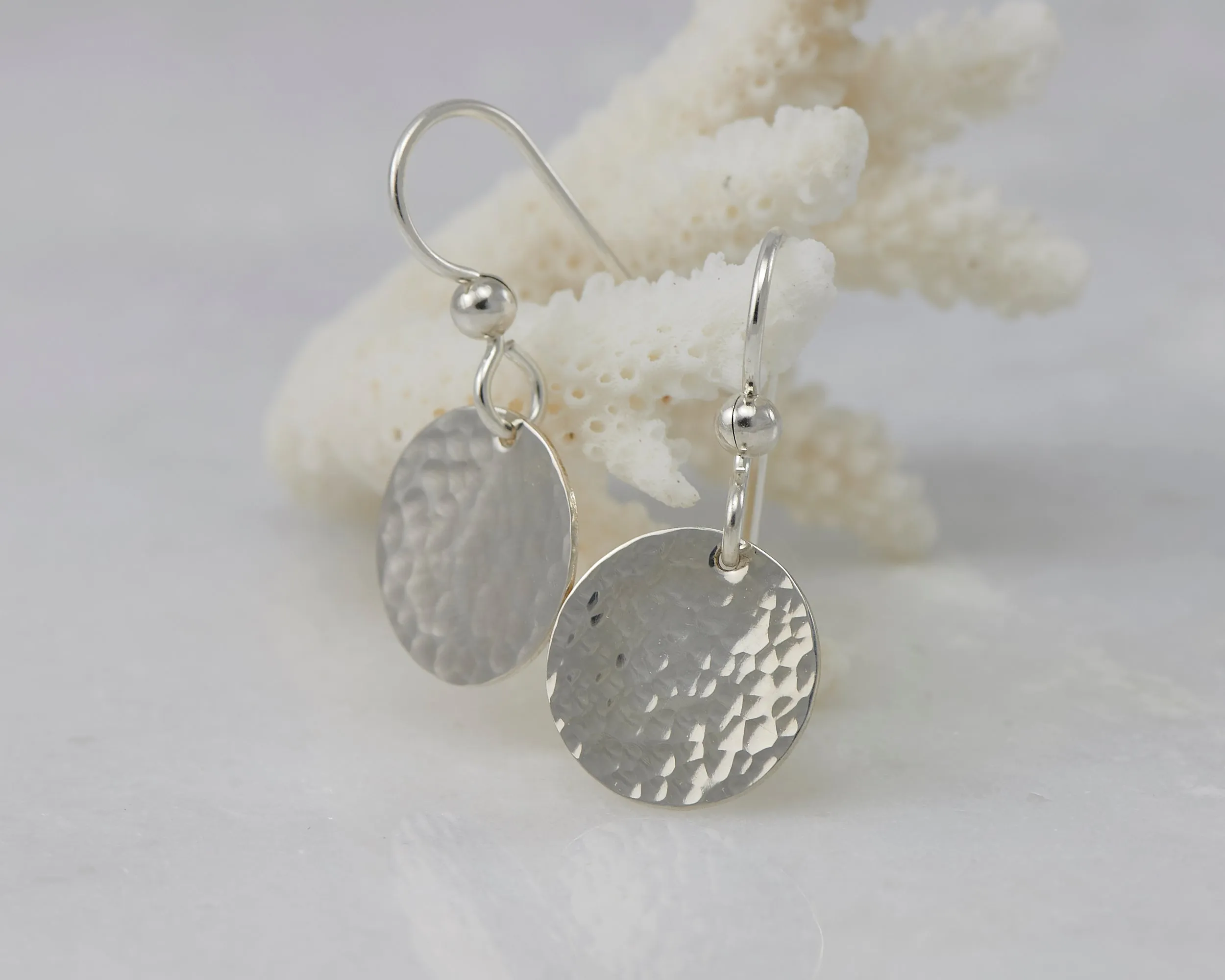Hammered Disc Silver Dangle Earrings