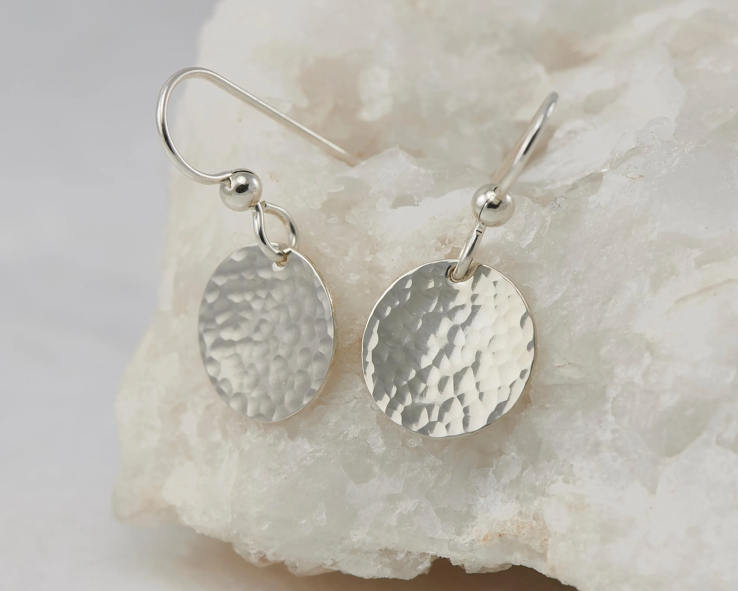 Hammered Disc Silver Dangle Earrings