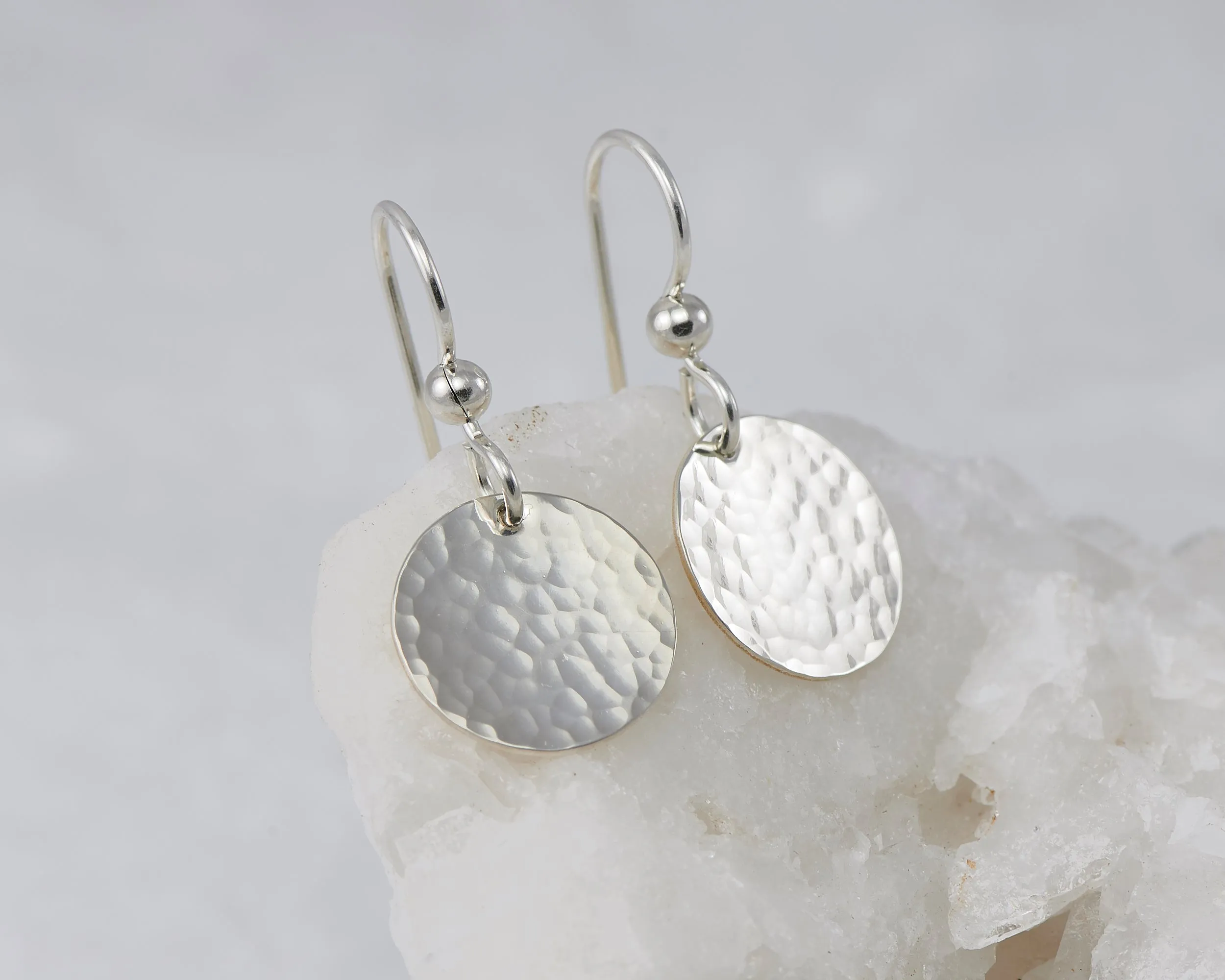 Hammered Disc Silver Dangle Earrings
