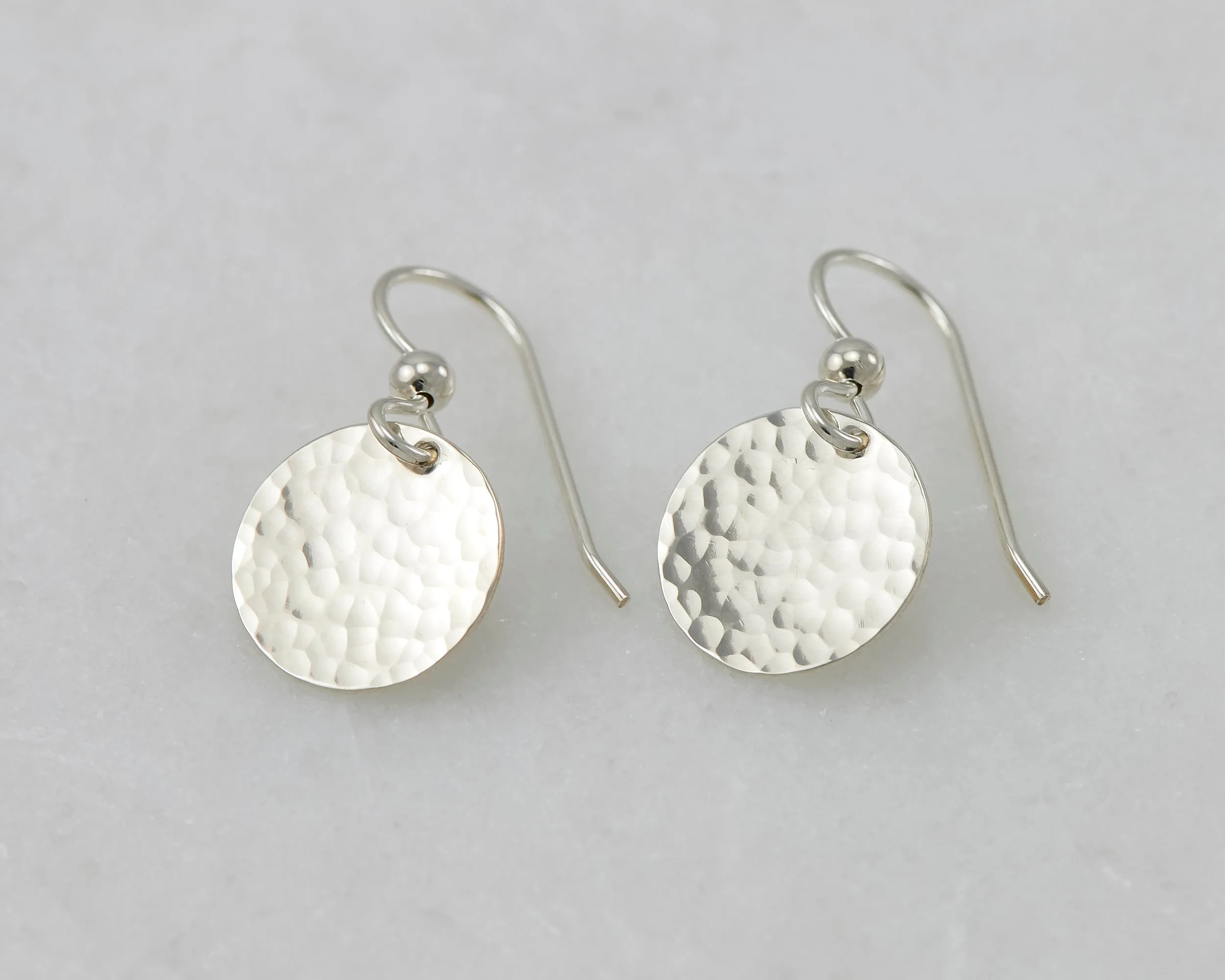Hammered Disc Silver Dangle Earrings