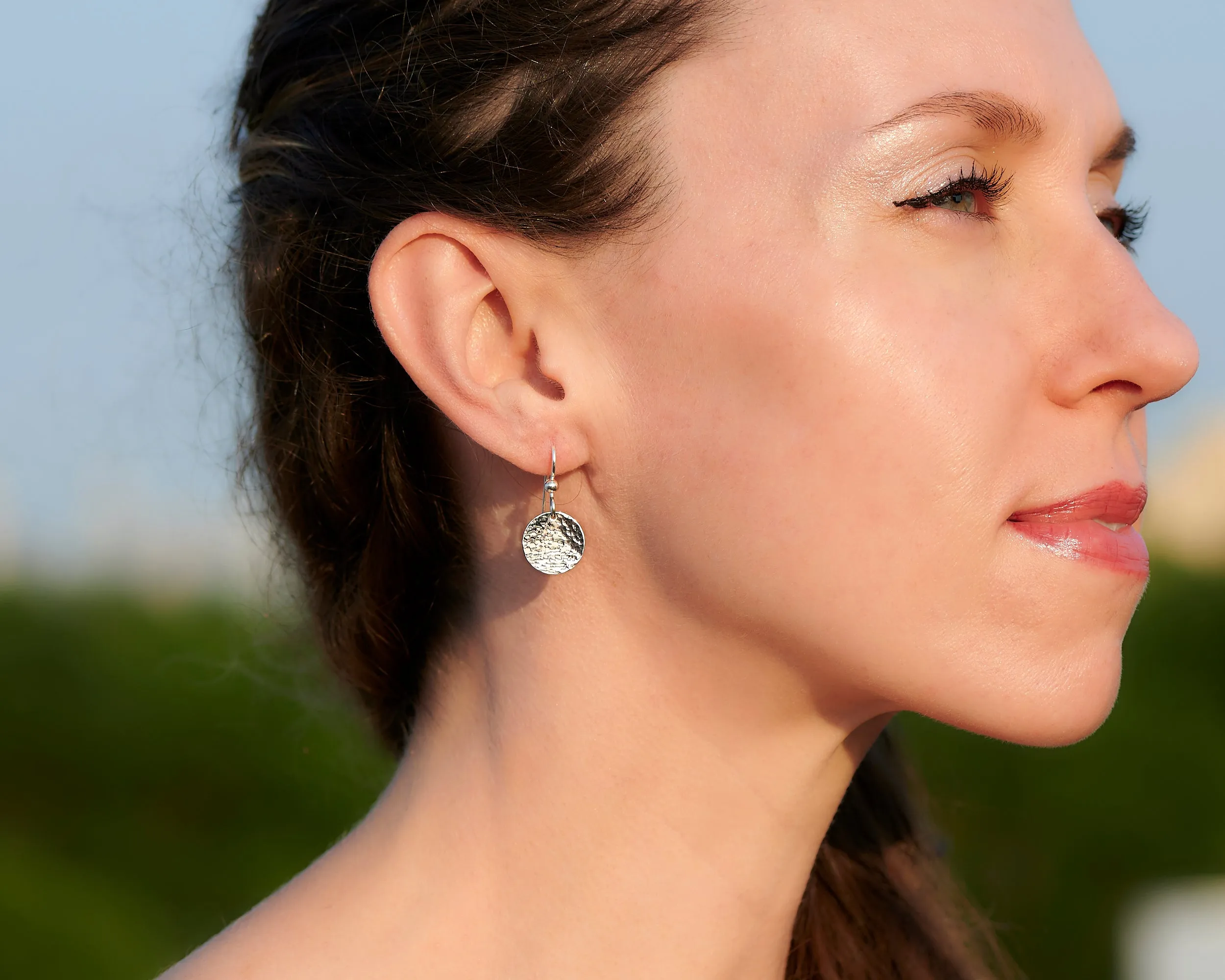 Hammered Disc Silver Dangle Earrings