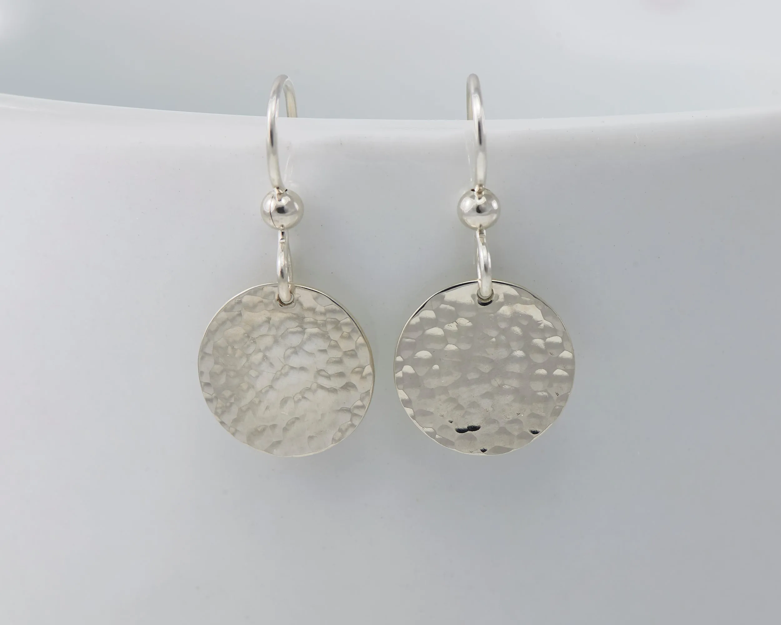 Hammered Disc Silver Dangle Earrings