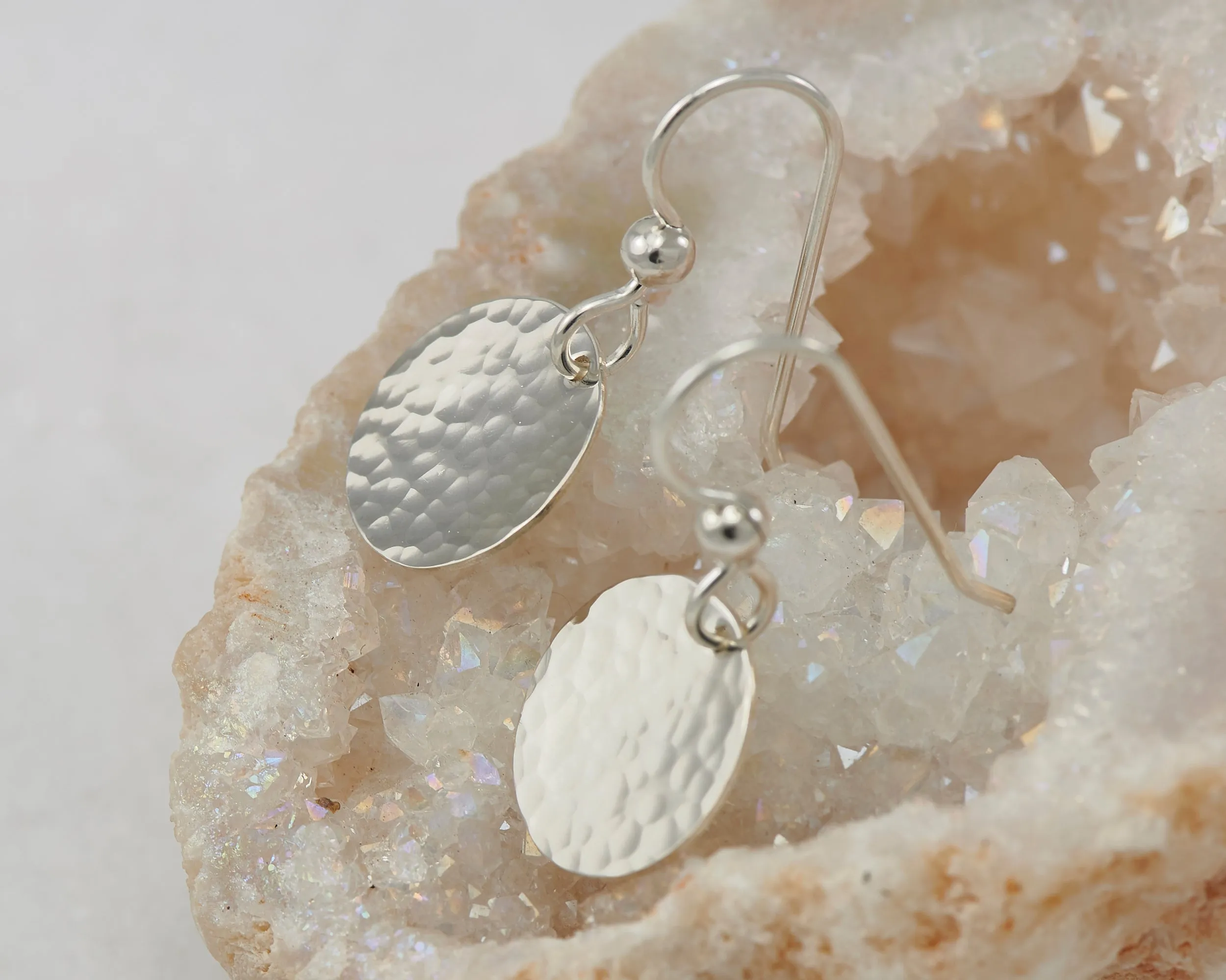 Hammered Disc Silver Dangle Earrings